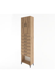 Arges Dolap 2 Raflı 7 Çekmeceli 2 Kapaklı 60x30x243 Çam-Çam