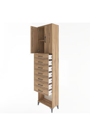 Arges Dolap 2 Raflı 7 Çekmeceli 2 Kapaklı 60x30x243 Çam-Çam