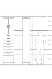 Arges Dolap 2 Raflı 7 Çekmeceli 2 Kapaklı 60x30x243 Çam-Çam