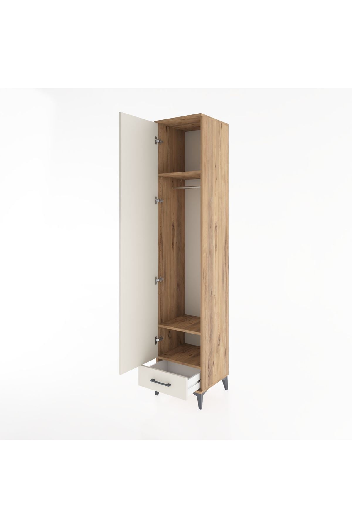 Hyperion Dolap 3 Raflı Tek Çekmeceli Tek Askılı 44x44x221 Çam-Aytaşı