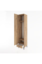 Hyperion Dolap 3 Raflı Tek Çekmeceli Tek Askılı 44x44x221 Çam-Çam