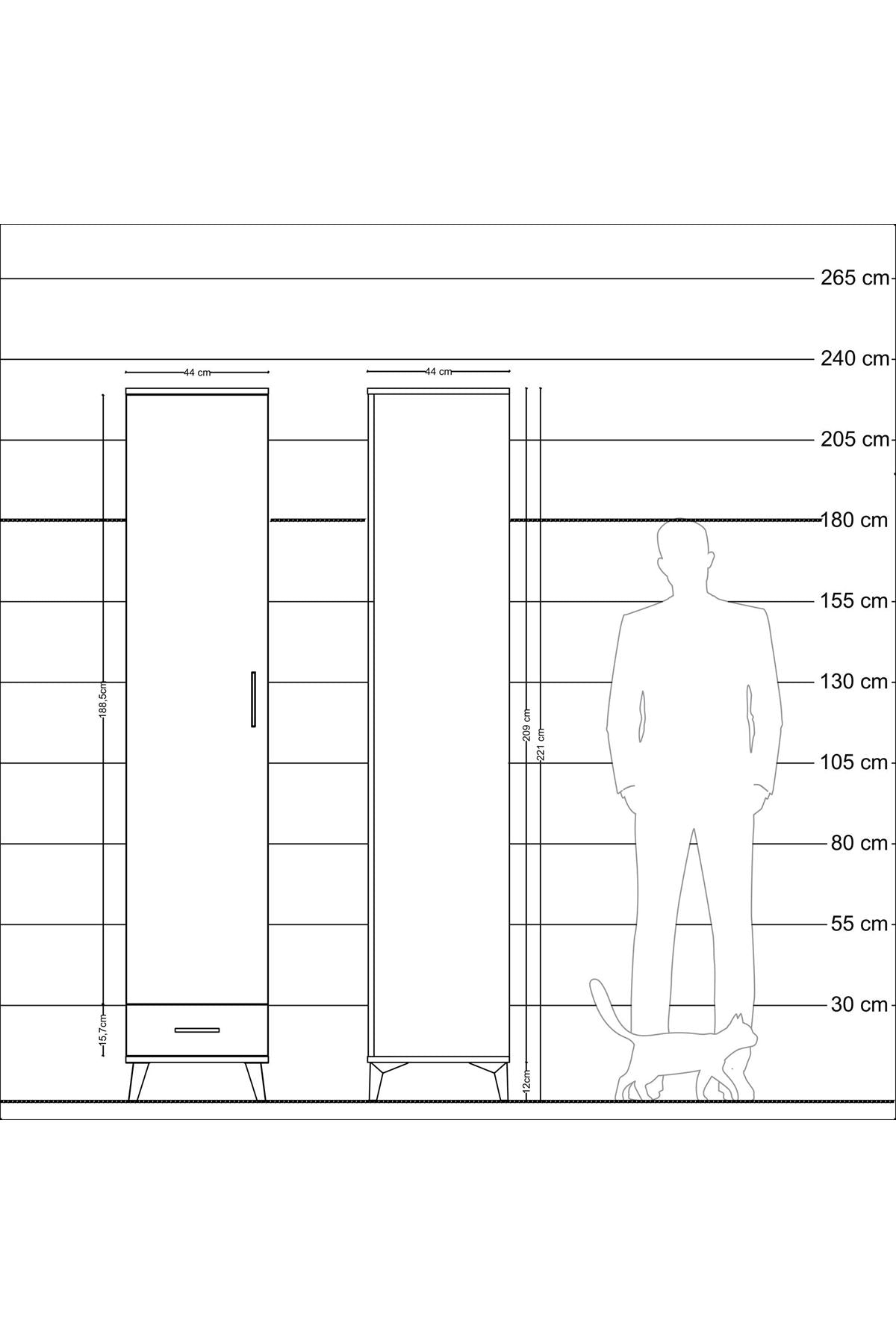 Hyperion Dolap 3 Raflı Tek Çekmeceli Tek Askılı 44x44x221 - S61M003V9B