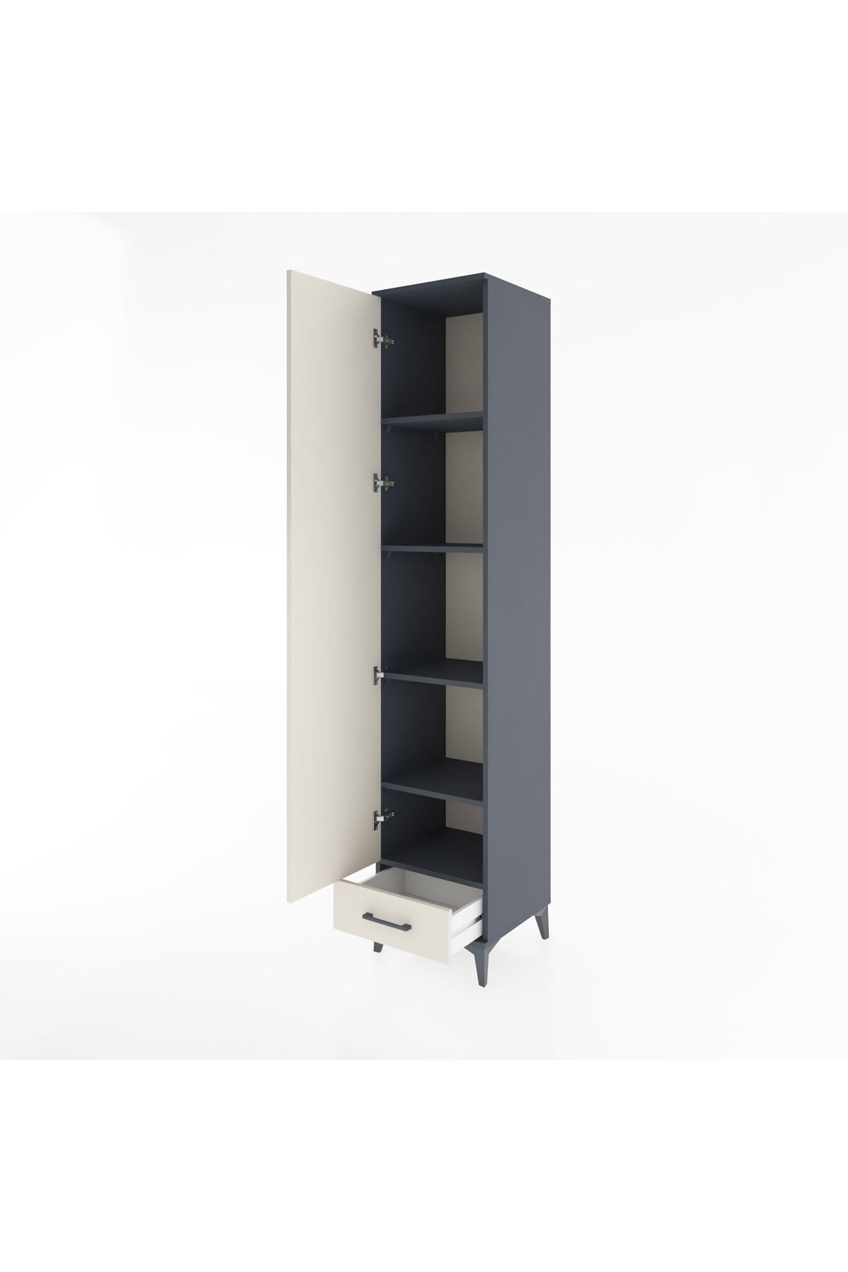 Hyperion Dolap 5 Raflı Tek Çekmeceli Tek Kapaklı 44x44x221 Antrasit-Aytaşı