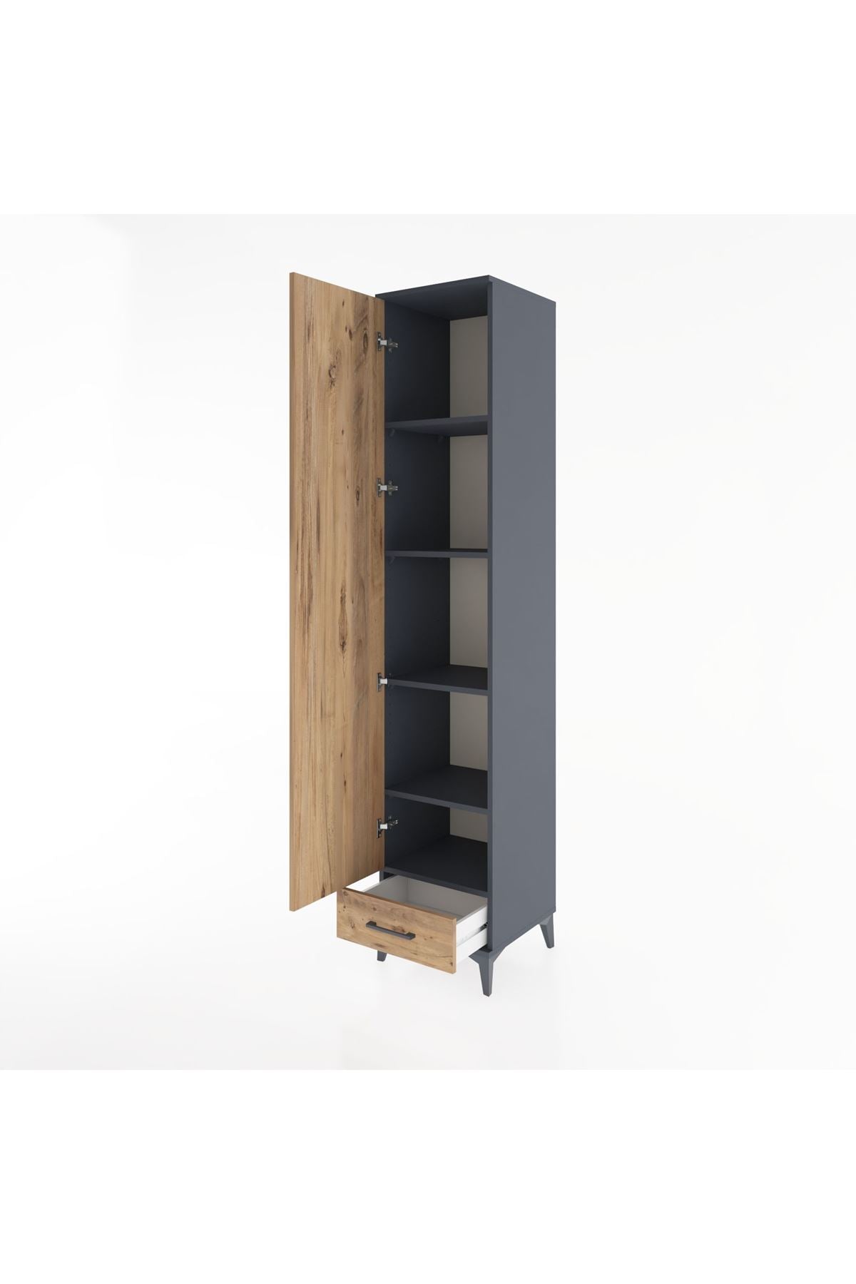 Hyperion Dolap 5 Raflı Tek Çekmeceli Tek Kapaklı 44x44x221 Antrasit-Çam