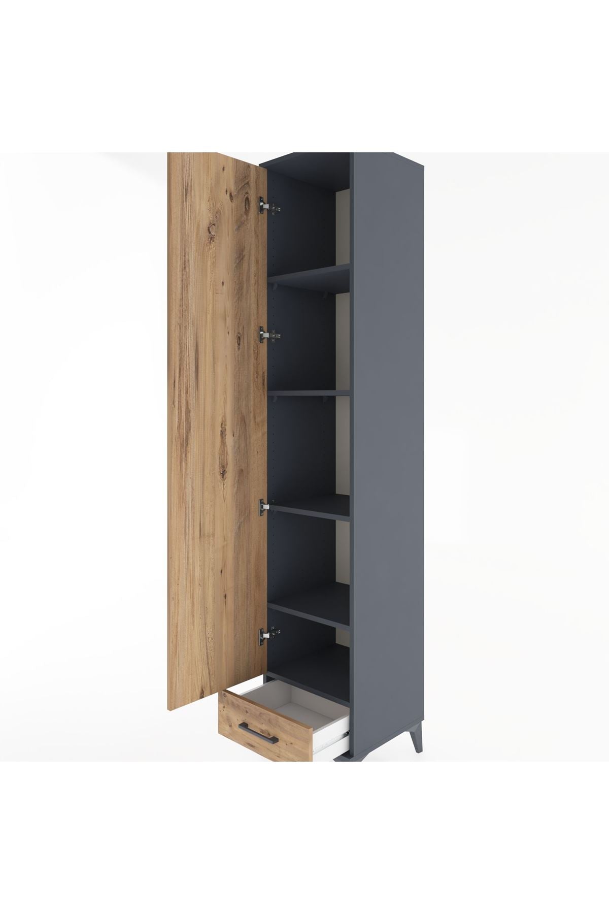 Hyperion Dolap 5 Raflı Tek Çekmeceli Tek Kapaklı 44x44x221 Antrasit-Çam