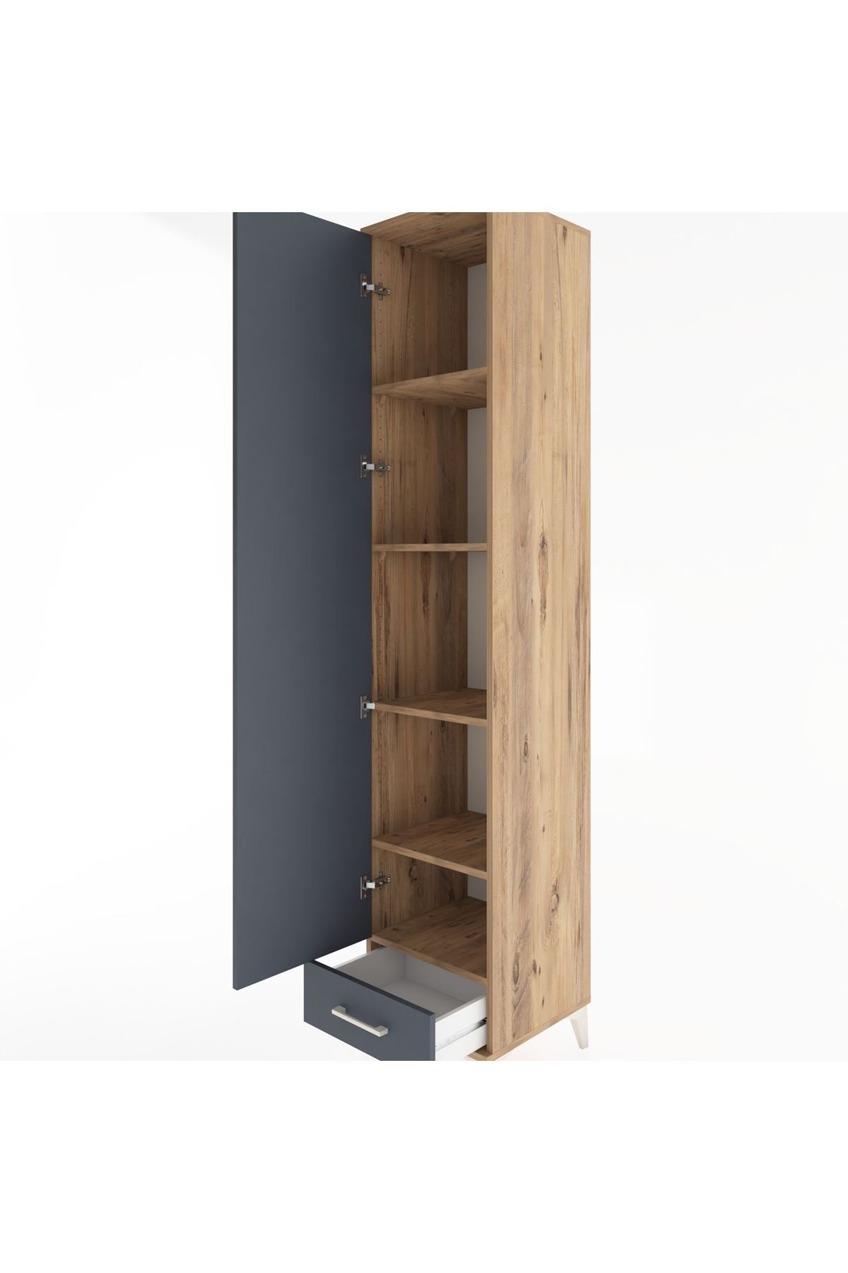 Hyperion Dolap 5 Raflı Tek Çekmeceli Tek Kapaklı 44x44x221 Çam-Antrasit