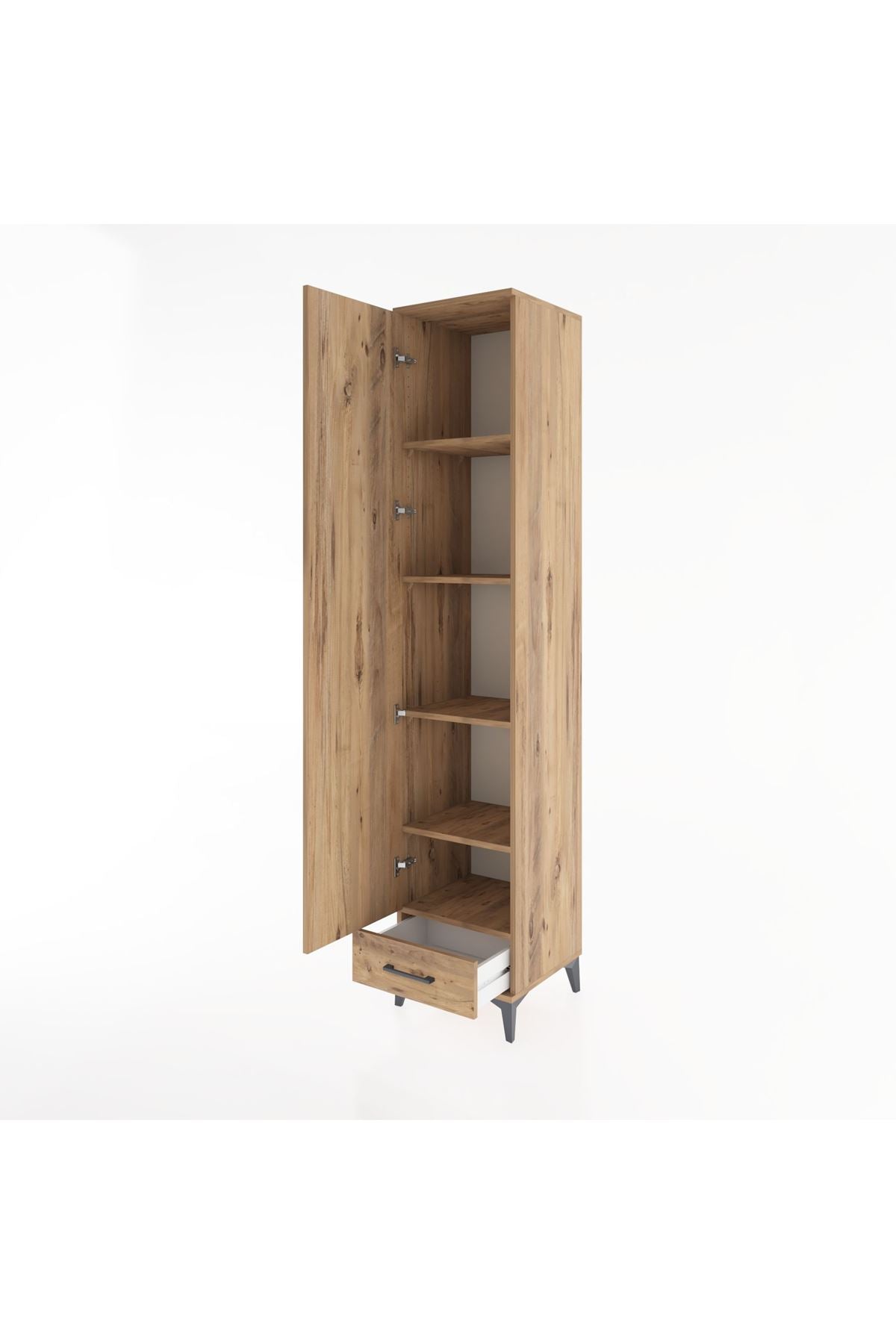 Hyperion Dolap 5 Raflı Tek Çekmeceli Tek Kapaklı 44x44x221 Çam-Çam