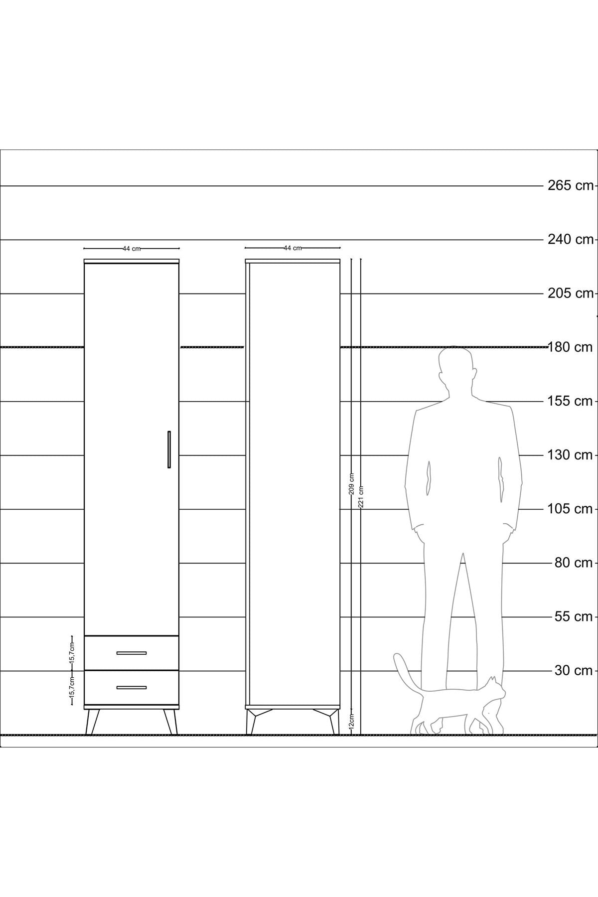 Hyperion Dolap 3 Raflı 2 Çekmeceli Tek Askılı 44x44x221 Aytaşı-Aytaşı