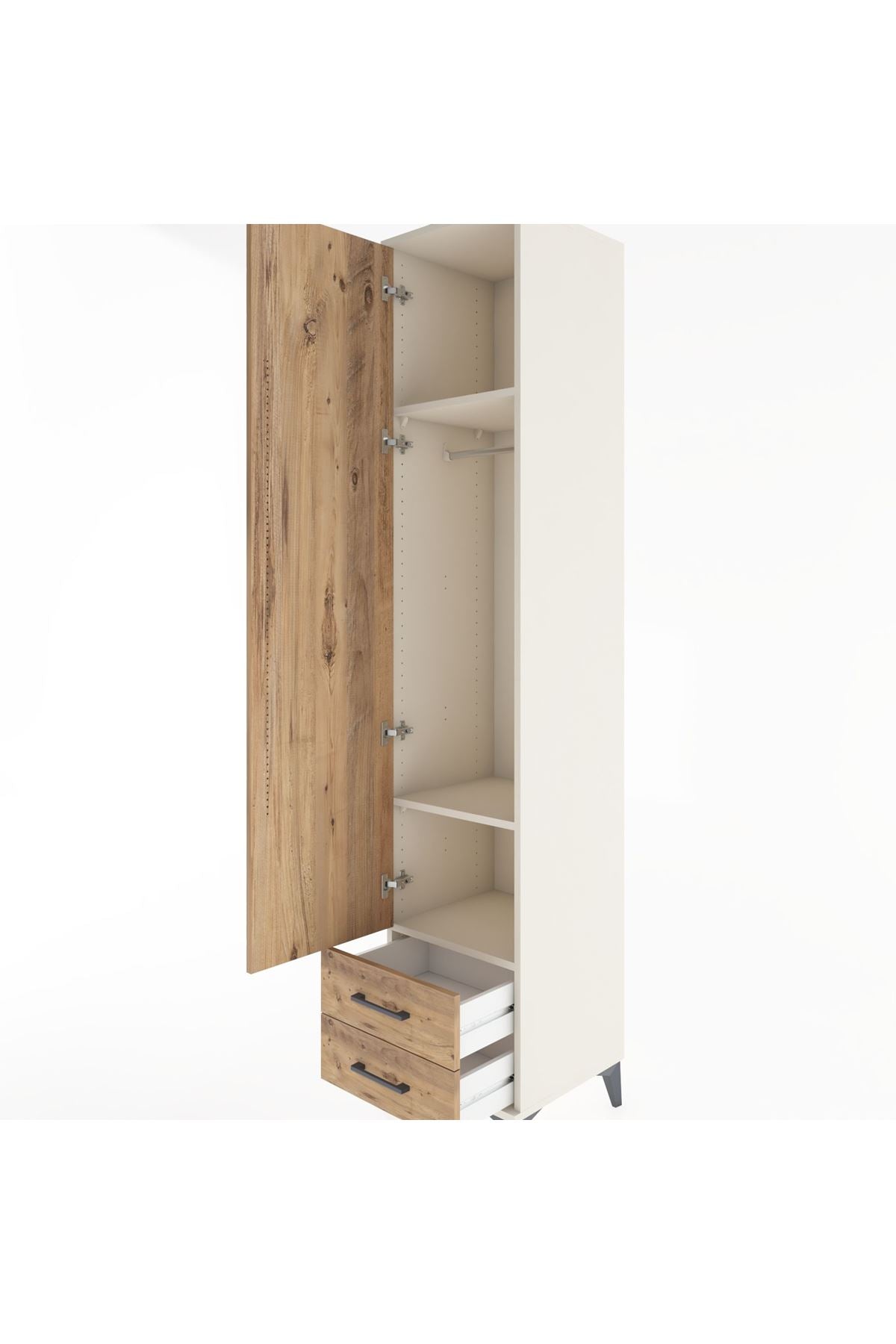 Hyperion Dolap 3 Raflı 2 Çekmeceli Tek Askılı 44x44x221 Aytaşı-Çam