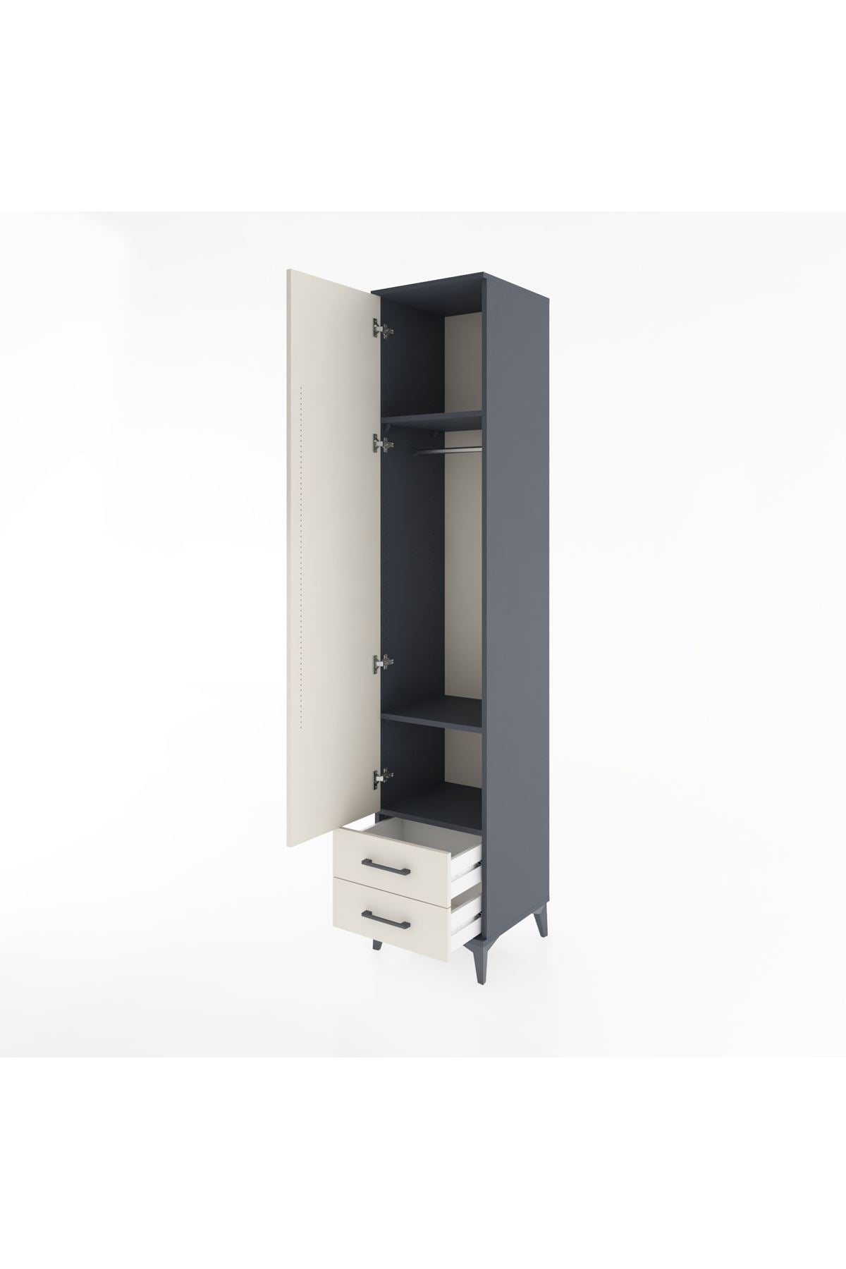 Hyperion Dolap 3 Raflı 2 Çekmeceli Tek Askılı 44x44x221 Antrasit-Aytaşı