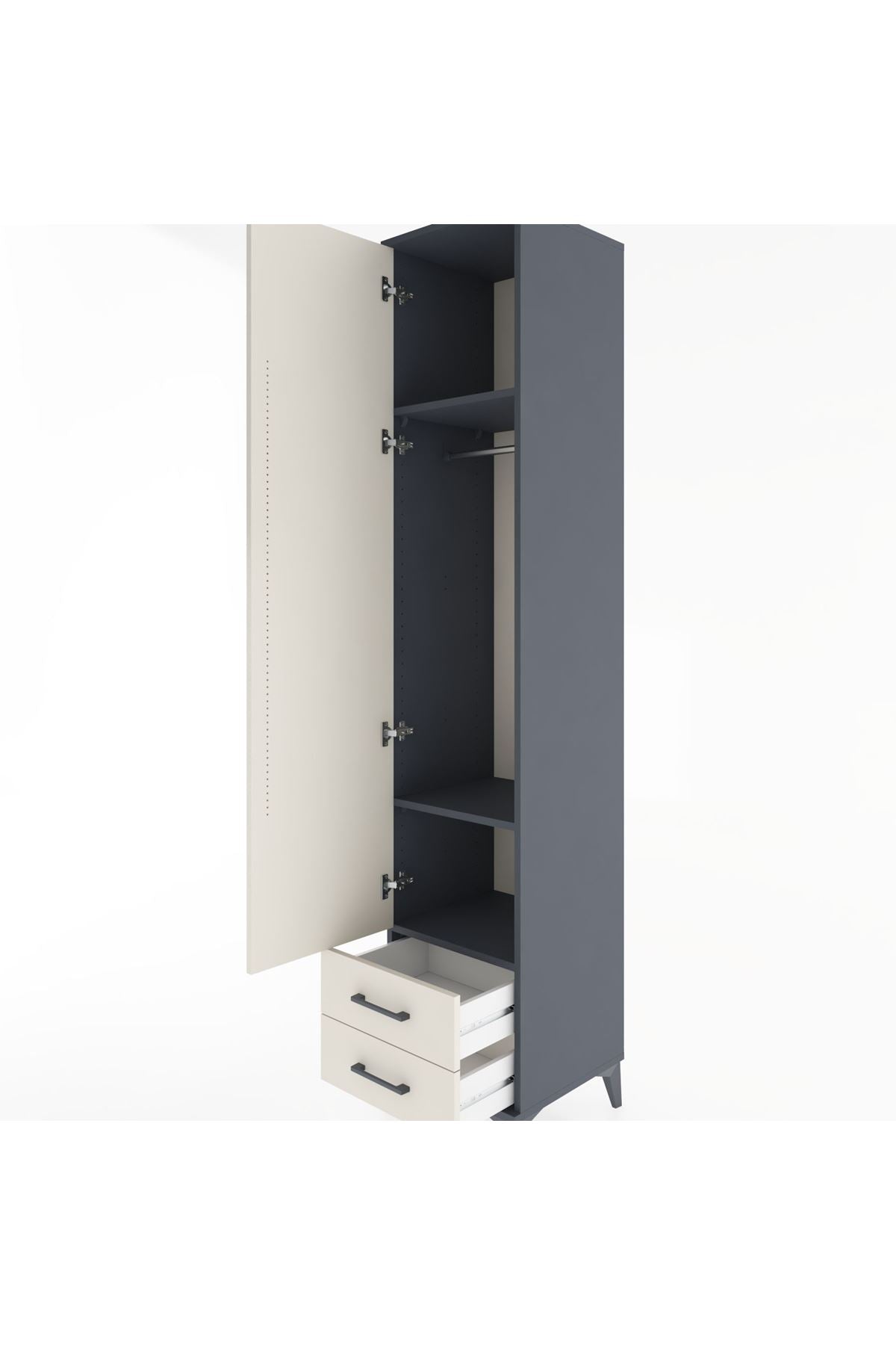 Hyperion Dolap 3 Raflı 2 Çekmeceli Tek Askılı 44x44x221 Antrasit-Aytaşı