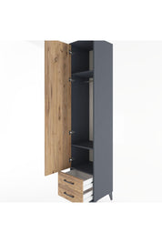 Hyperion Dolap 3 Raflı 2 Çekmeceli Tek Askılı 44x44x221 Antrasit-Çam