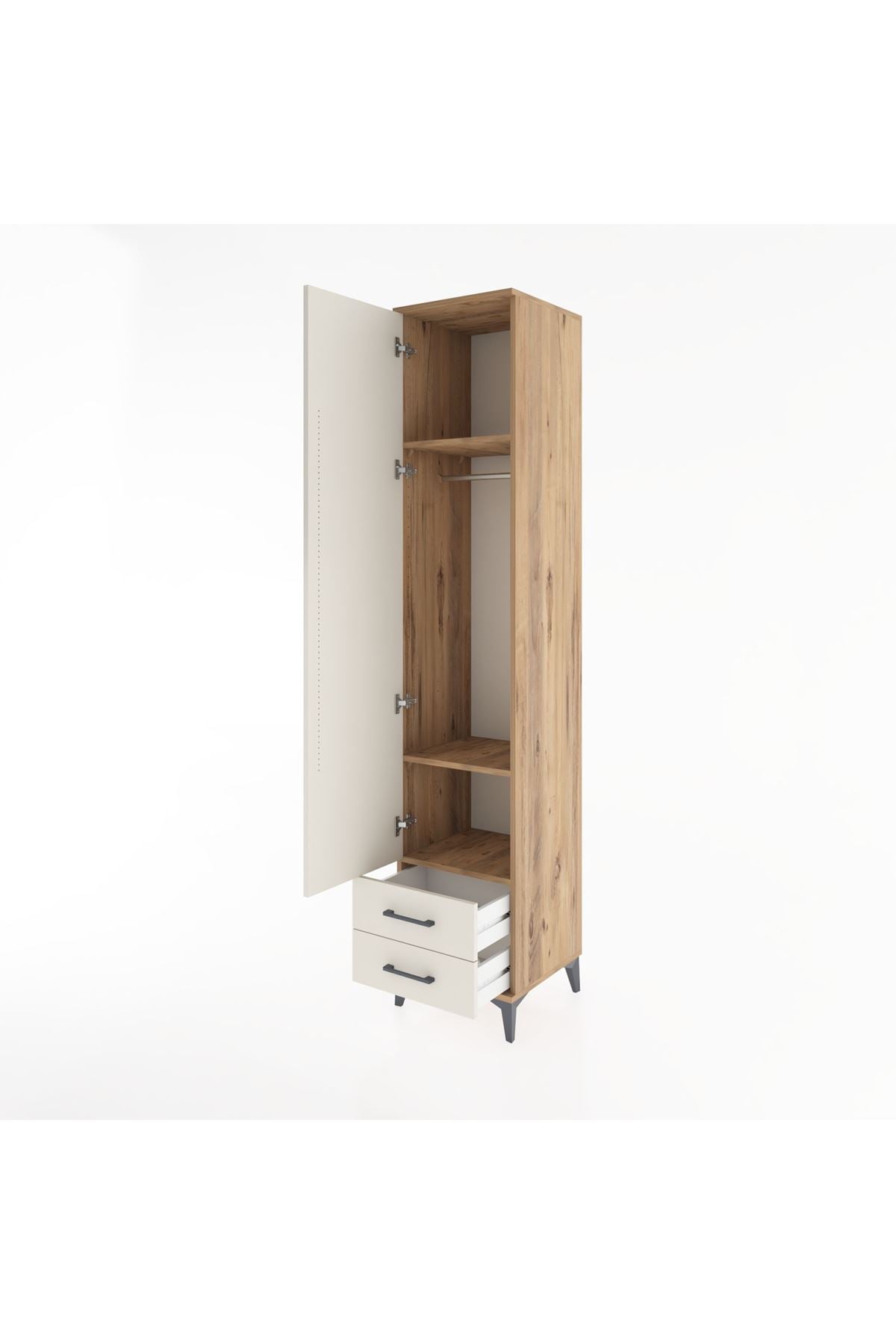 Hyperion Dolap 3 Raflı 2 Çekmeceli Tek Askılı 44x44x221 Çam-Aytaşı