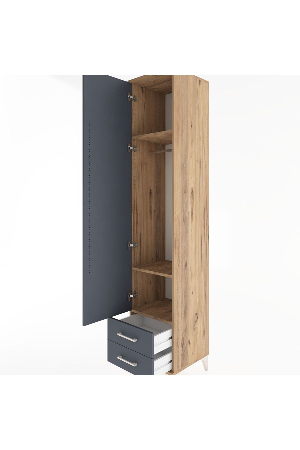 Hyperion Dolap 3 Raflı 2 Çekmeceli Tek Askılı 44x44x221 Çam-Antrasit