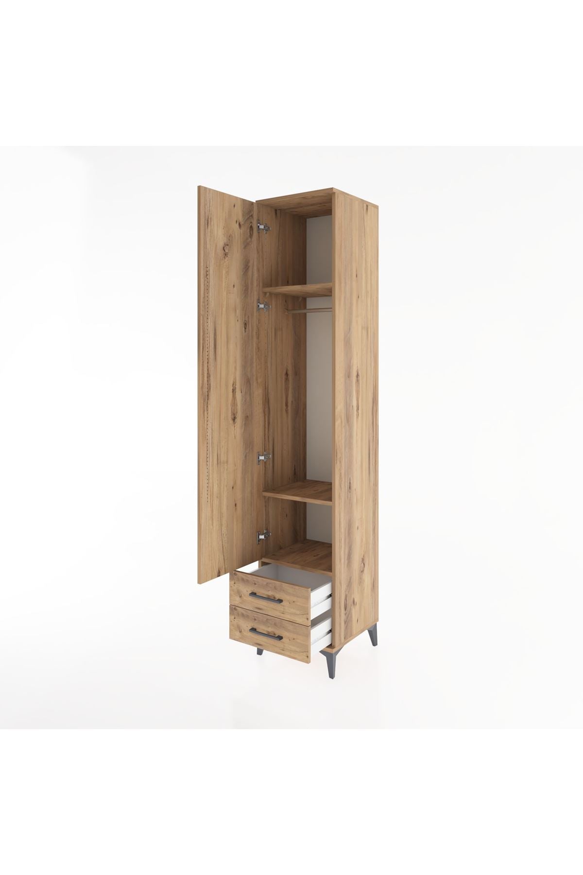 Hyperion Dolap 3 Raflı 2 Çekmeceli Tek Askılı 44x44x221 Çam-Çam