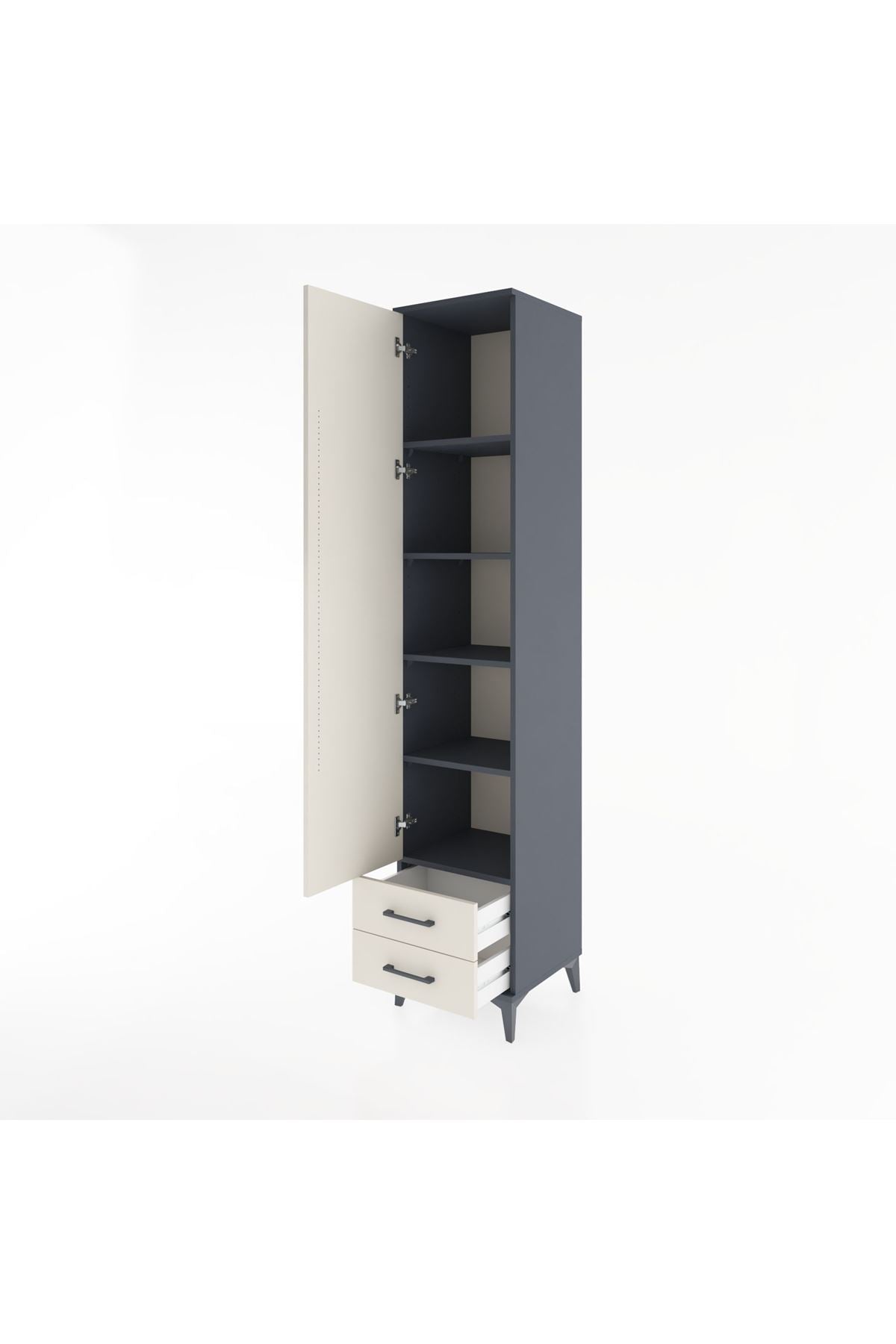 Hyperion Dolap 5 Raflı 2 Çekmeceli Tek Kapaklı 44x44x221 Antrasit-Aytaşı
