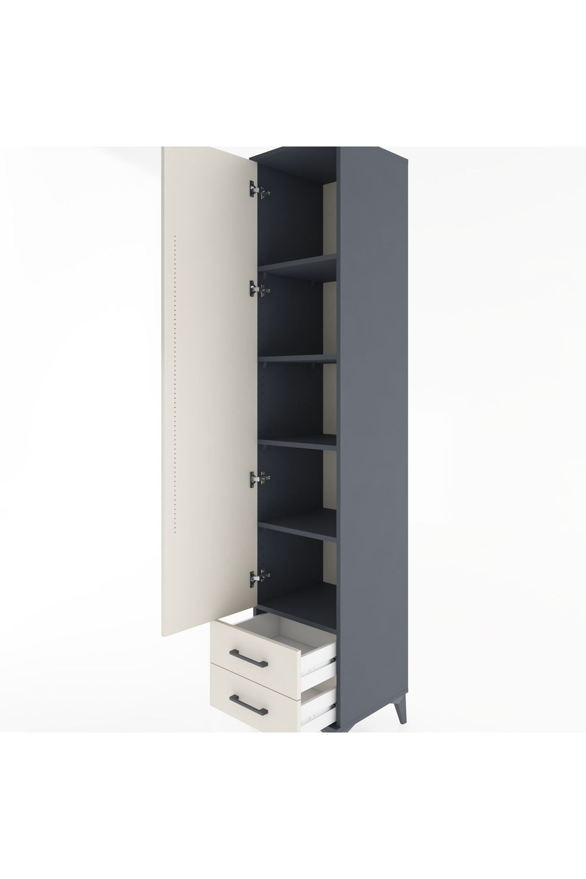 Hyperion Dolap 5 Raflı 2 Çekmeceli Tek Kapaklı 44x44x221 Antrasit-Aytaşı