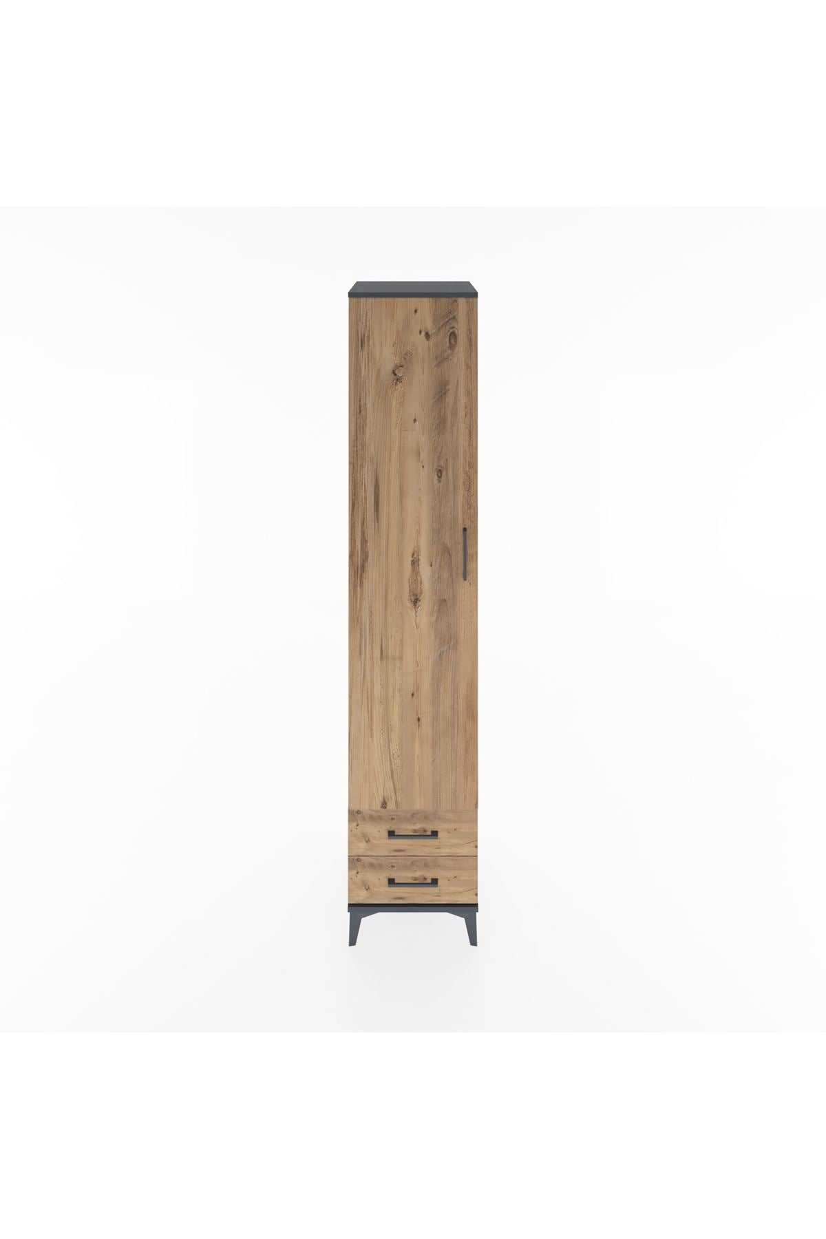 Hyperion Dolap 5 Raflı 2 Çekmeceli Tek Kapaklı 44x44x221 Antrasit-Çam