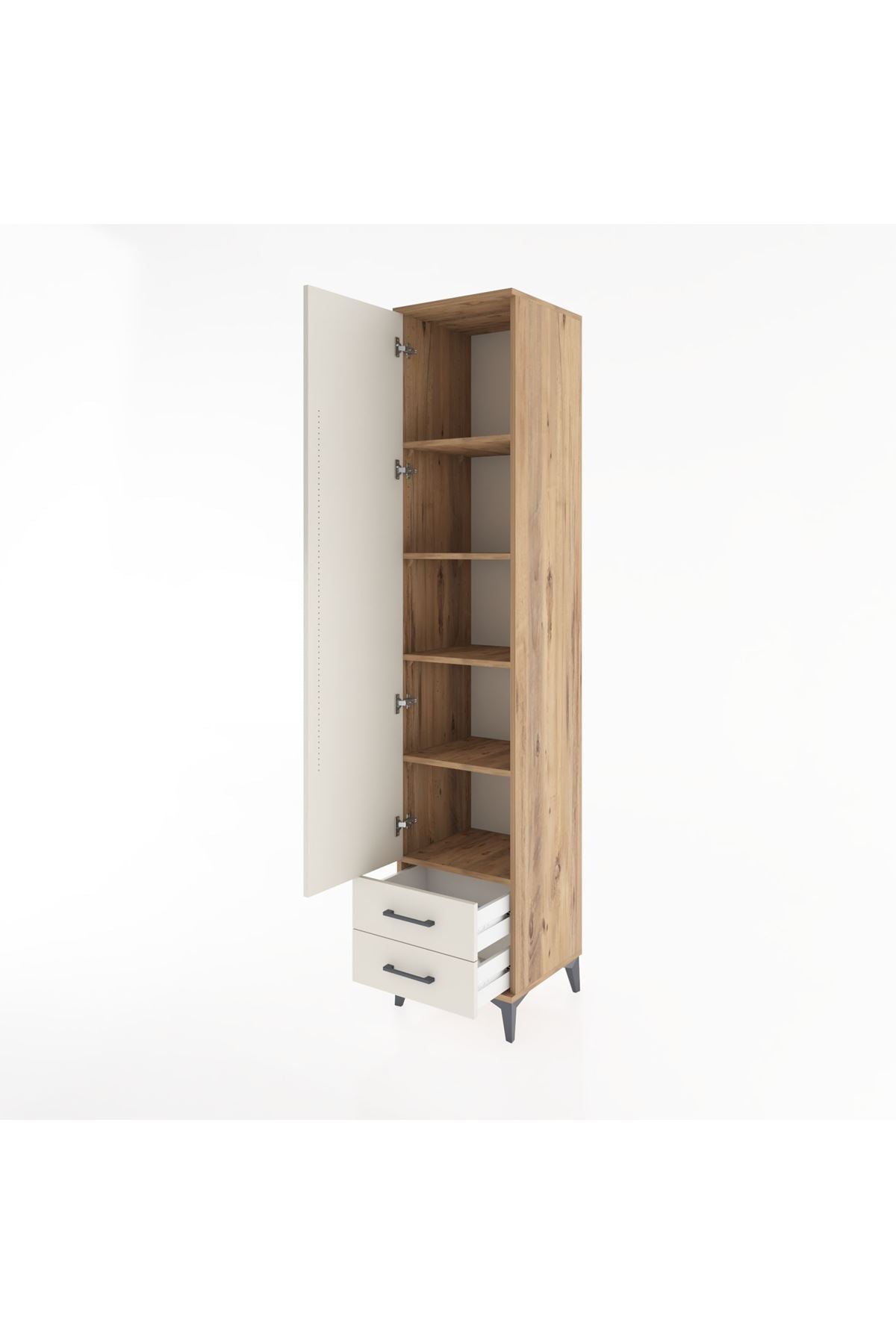 Hyperion Dolap 5 Raflı 2 Çekmeceli Tek Kapaklı 44x44x221 Çam-Aytaşı