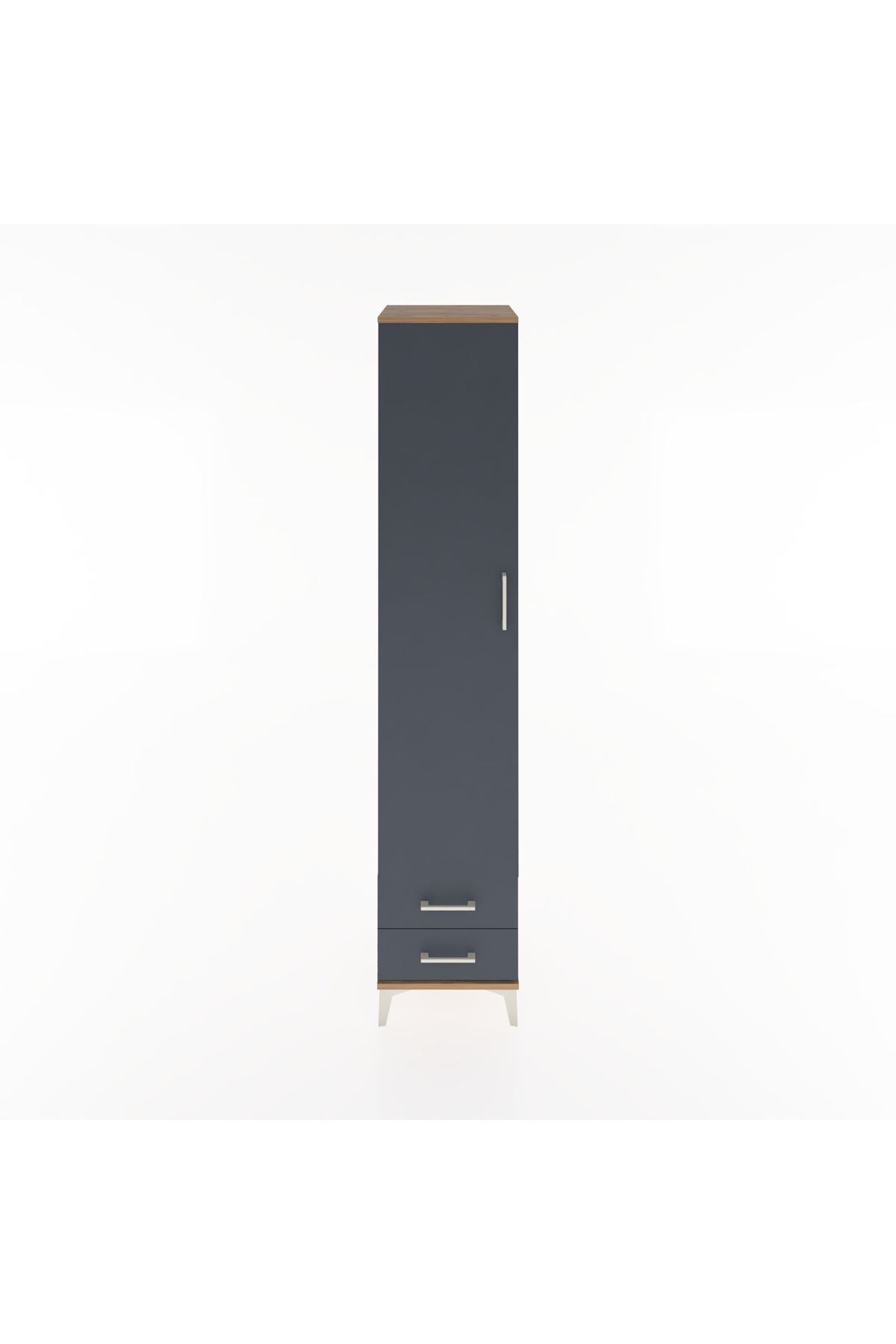 Hyperion Dolap 5 Raflı 2 Çekmeceli Tek Kapaklı 44x44x221 Çam-Antrasit