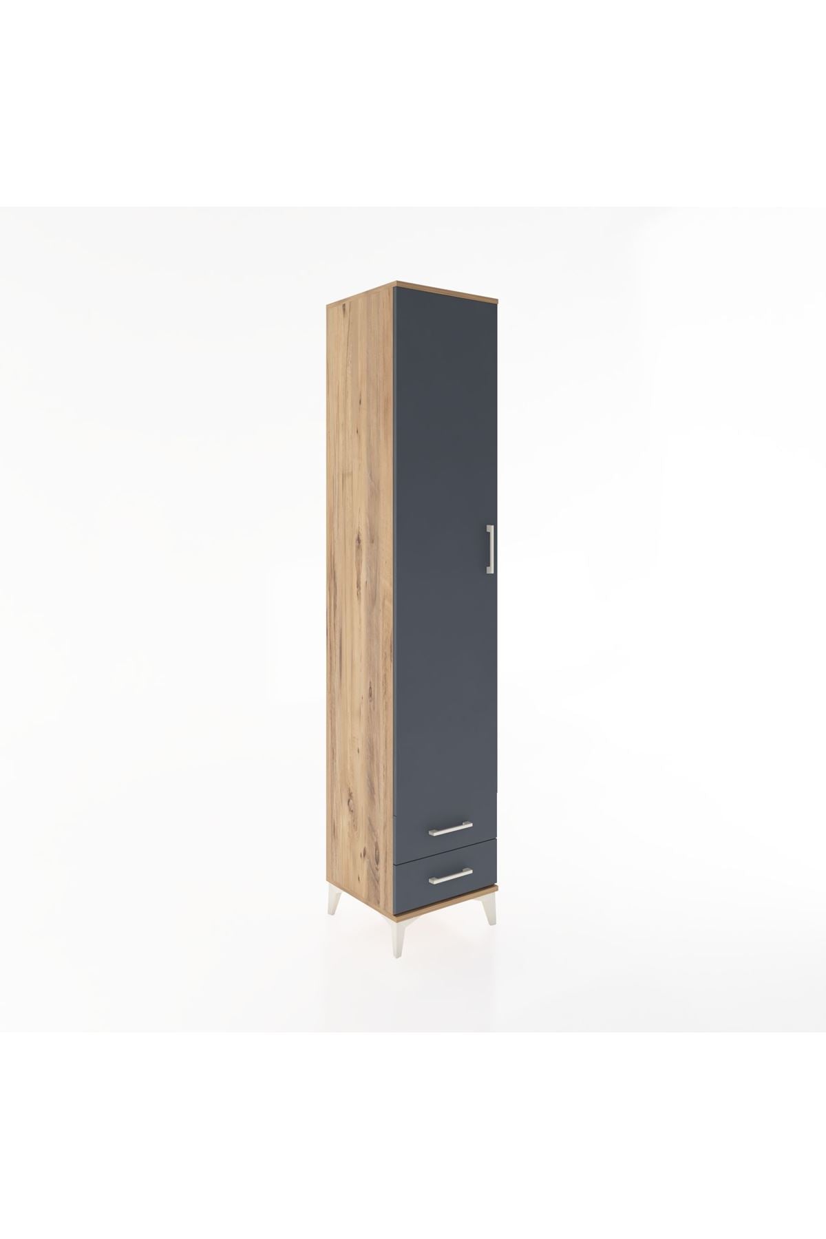 Hyperion Dolap 5 Raflı 2 Çekmeceli Tek Kapaklı 44x44x221 Çam-Antrasit