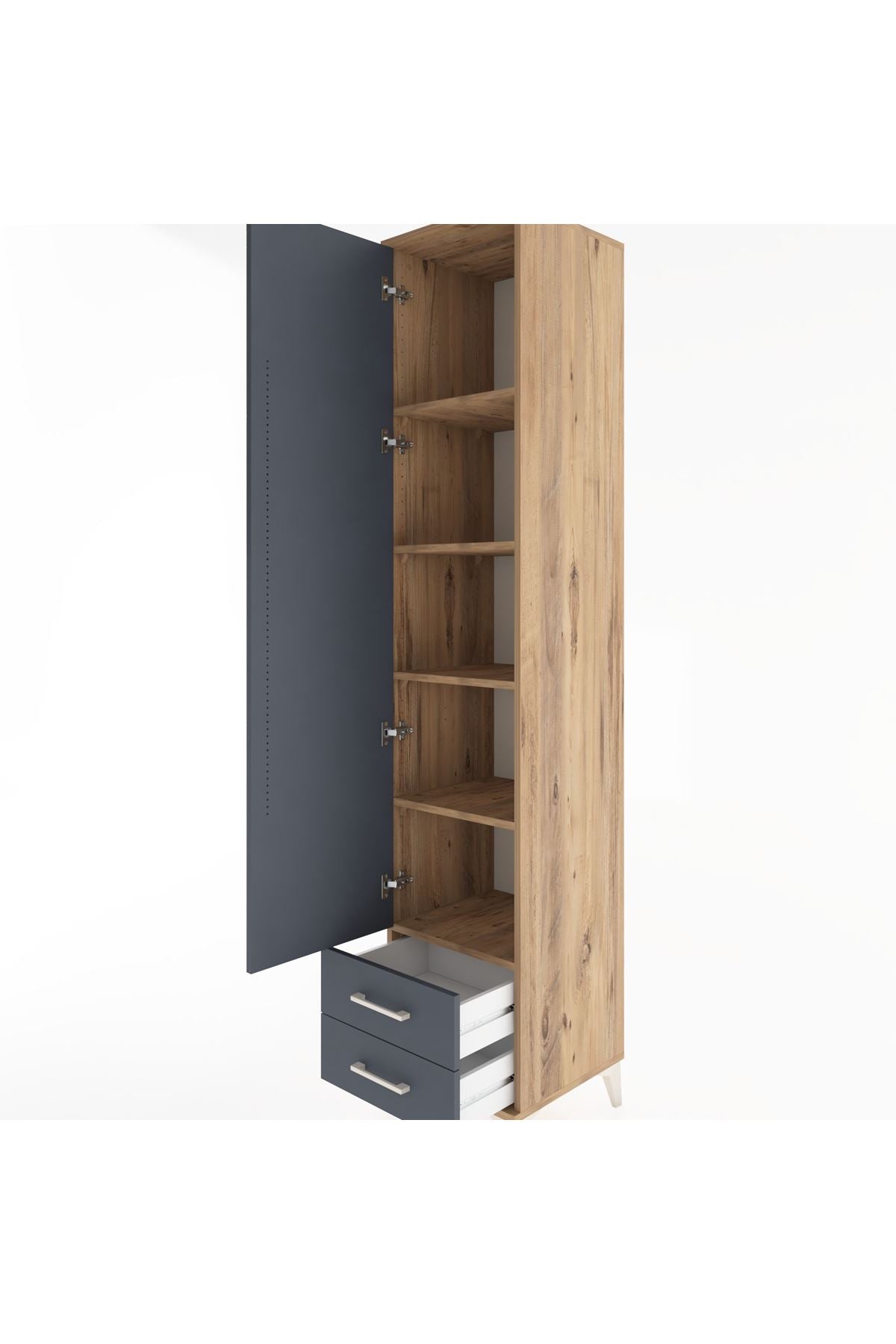 Hyperion Dolap 5 Raflı 2 Çekmeceli Tek Kapaklı 44x44x221 Çam-Antrasit