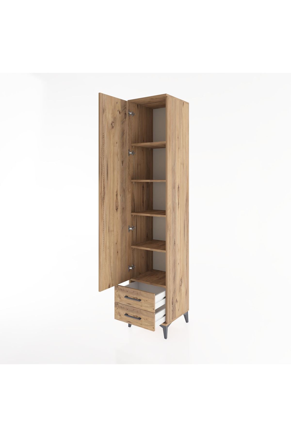 Hyperion Dolap 5 Raflı 2 Çekmeceli Tek Kapaklı 44x44x221 Çam-Çam