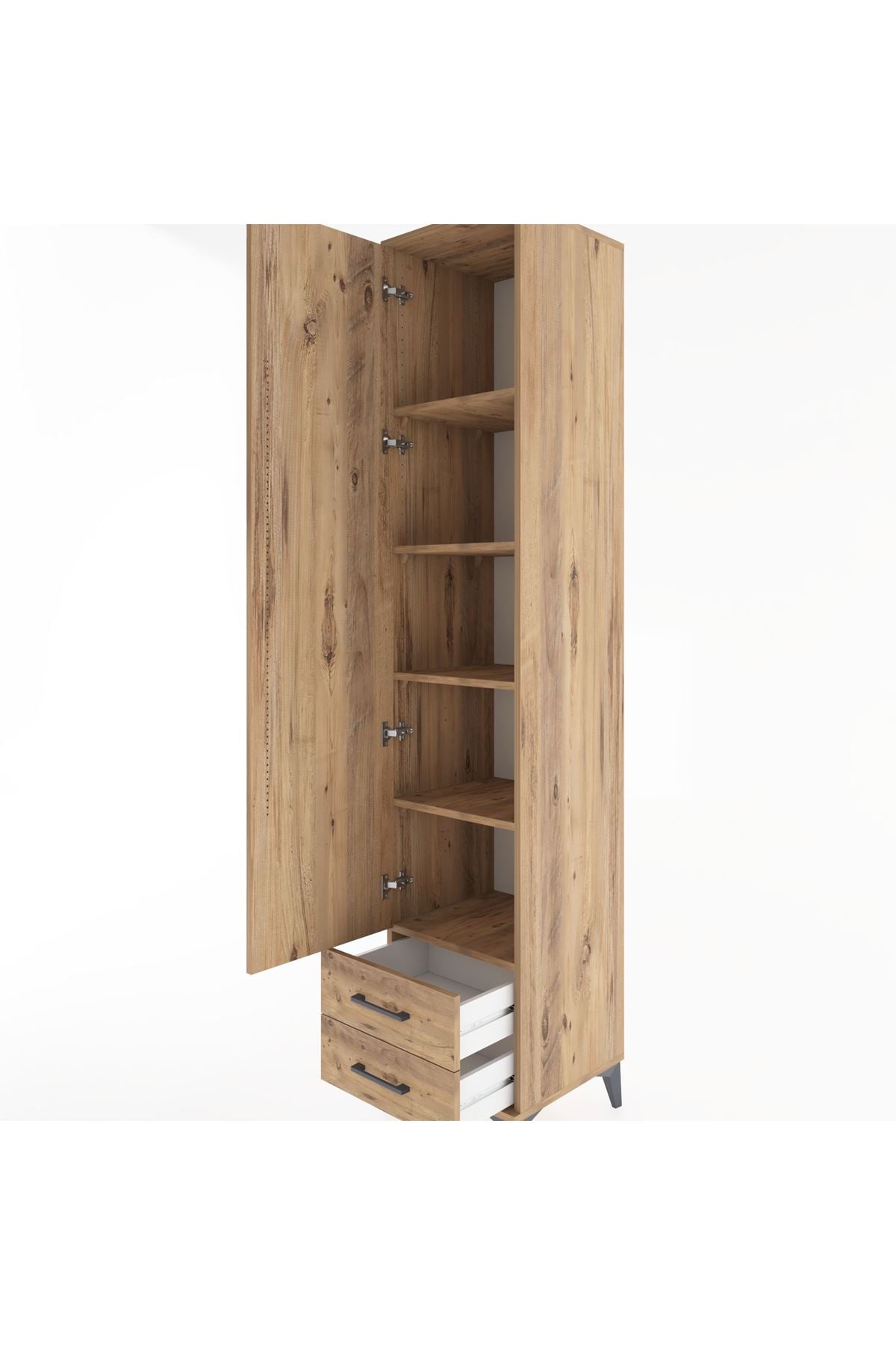 Hyperion Dolap 5 Raflı 2 Çekmeceli Tek Kapaklı 44x44x221 Çam-Çam