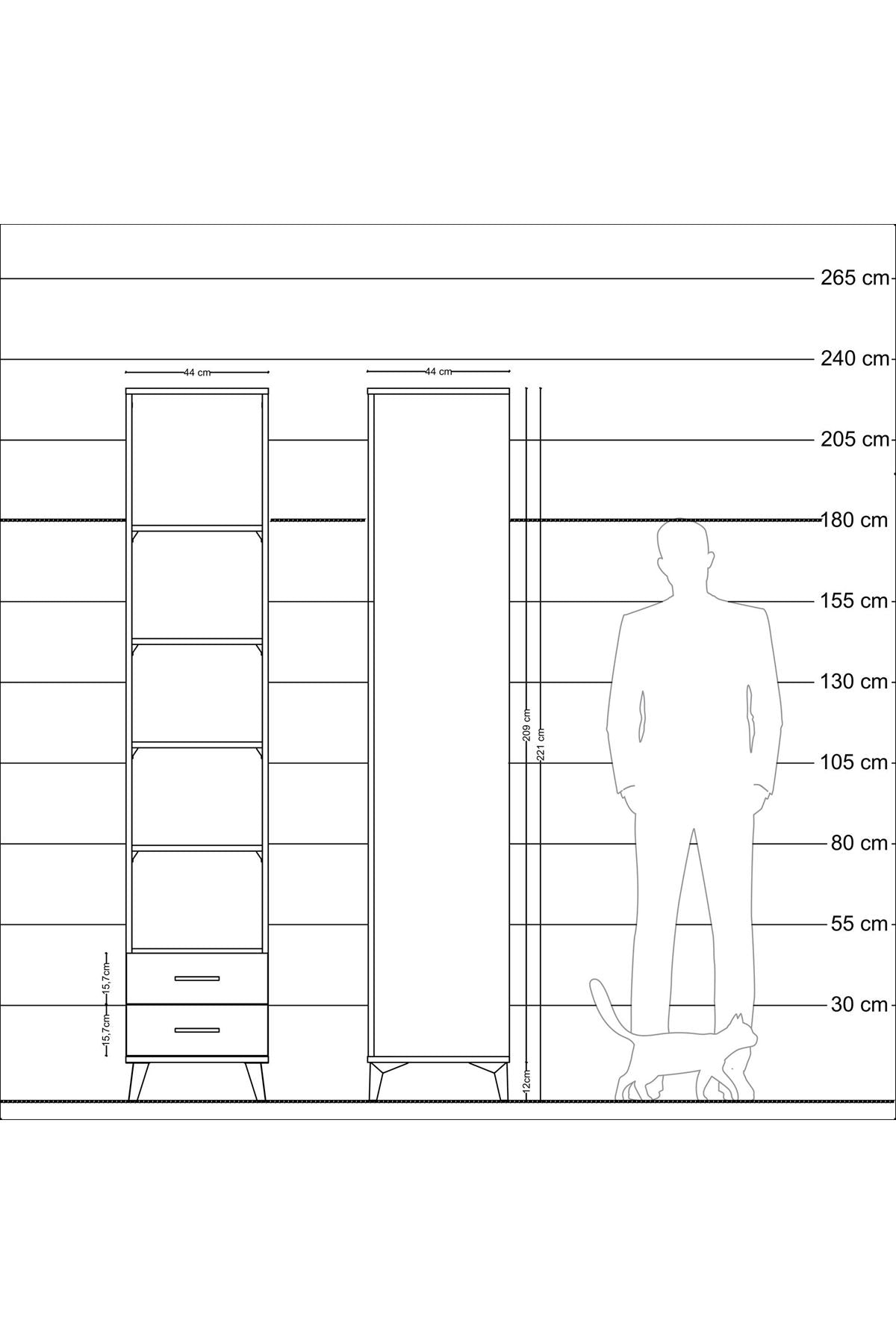 Hyperion Dolap 5 Raflı 2 Çekmeceli 44x44x221 Çam-Aytaşı