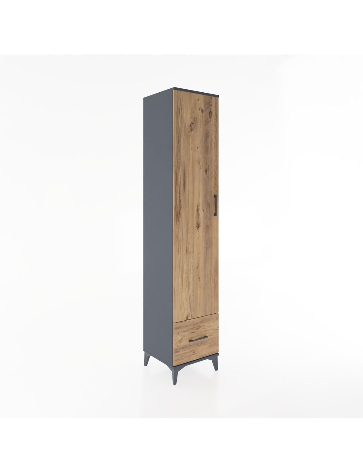 Hyperion Dolap 3 Raflı Tek Çekmeceli Tek Askılı 44x44x221 Antrasit-Çam