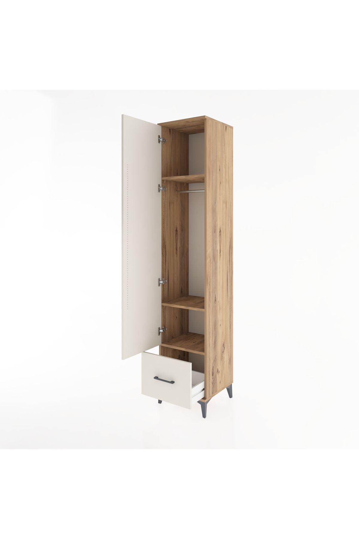 Hyperion Dolap 3 Raflı Tek Çekmeceli Tek Askılı 44x44x221 Çam-Aytaşı