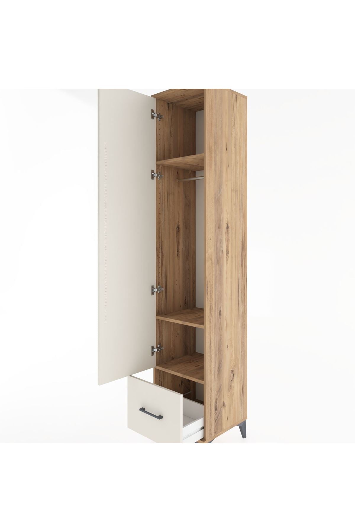 Hyperion Dolap 3 Raflı Tek Çekmeceli Tek Askılı 44x44x221 Çam-Aytaşı
