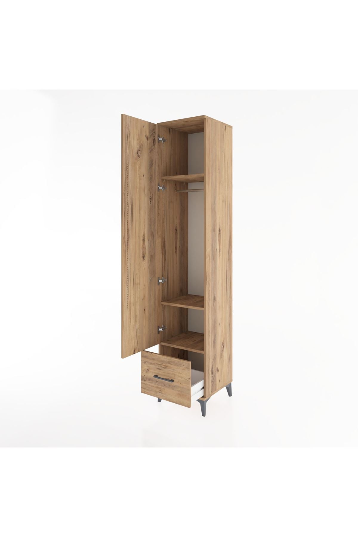 Hyperion Dolap 3 Raflı Tek Çekmeceli Tek Askılı 44x44x221 Çam-Çam