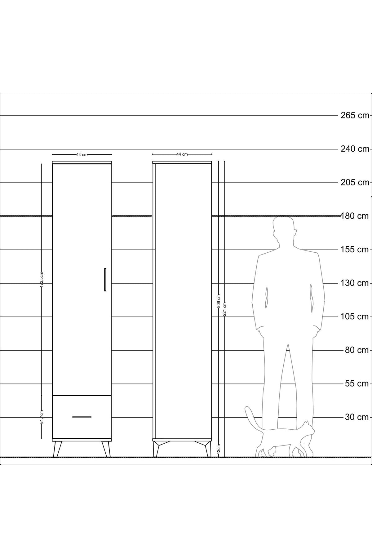 Hyperion Dolap 3 Raflı Tek Çekmeceli Tek Askılı 44x44x221 Çam-Çam