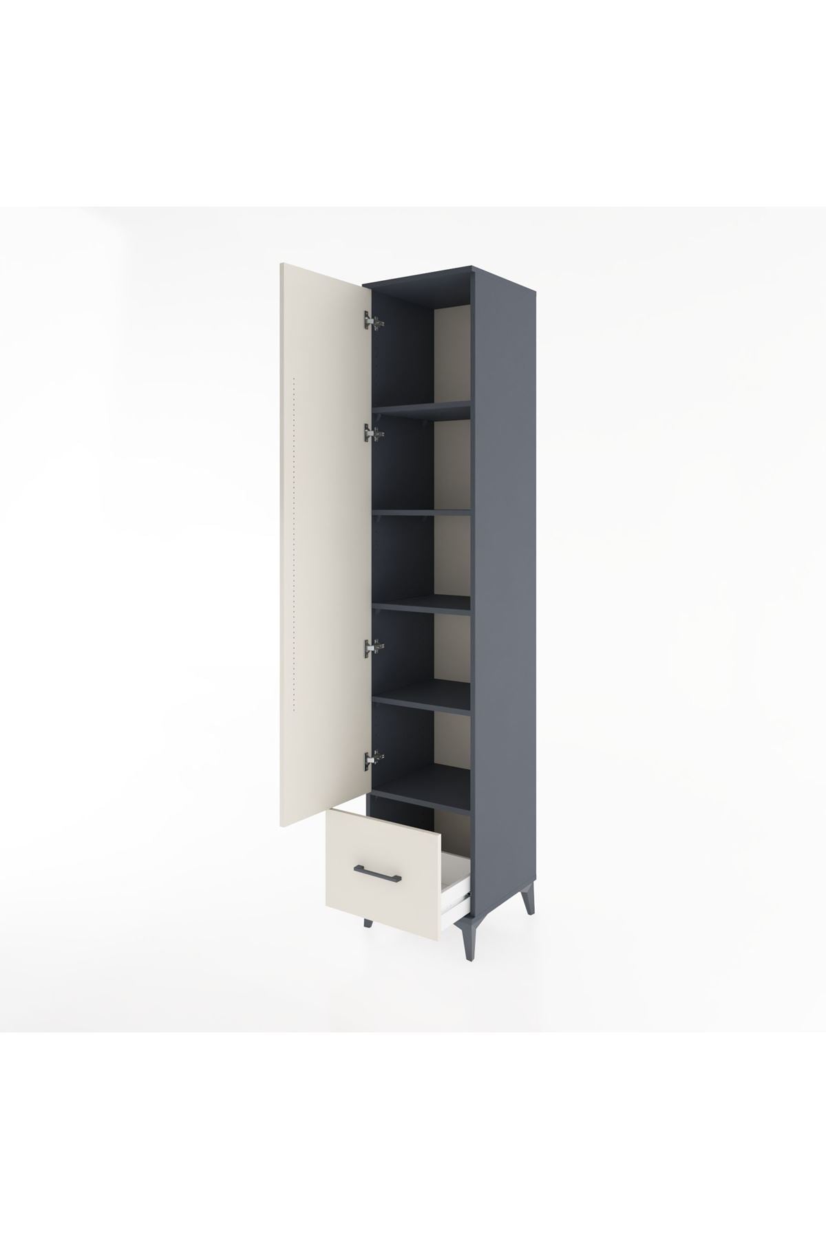 Hyperion Dolap 5 Raflı Tek Çekmeceli Tek Kapaklı 44x44x221 Antrasit-Aytaşı