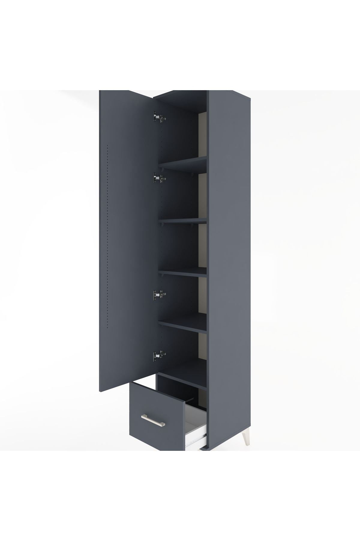 Hyperion Dolap 5 Raflı Tek Çekmeceli Tek Kapaklı 44x44x221 Antrasit-Antrasit