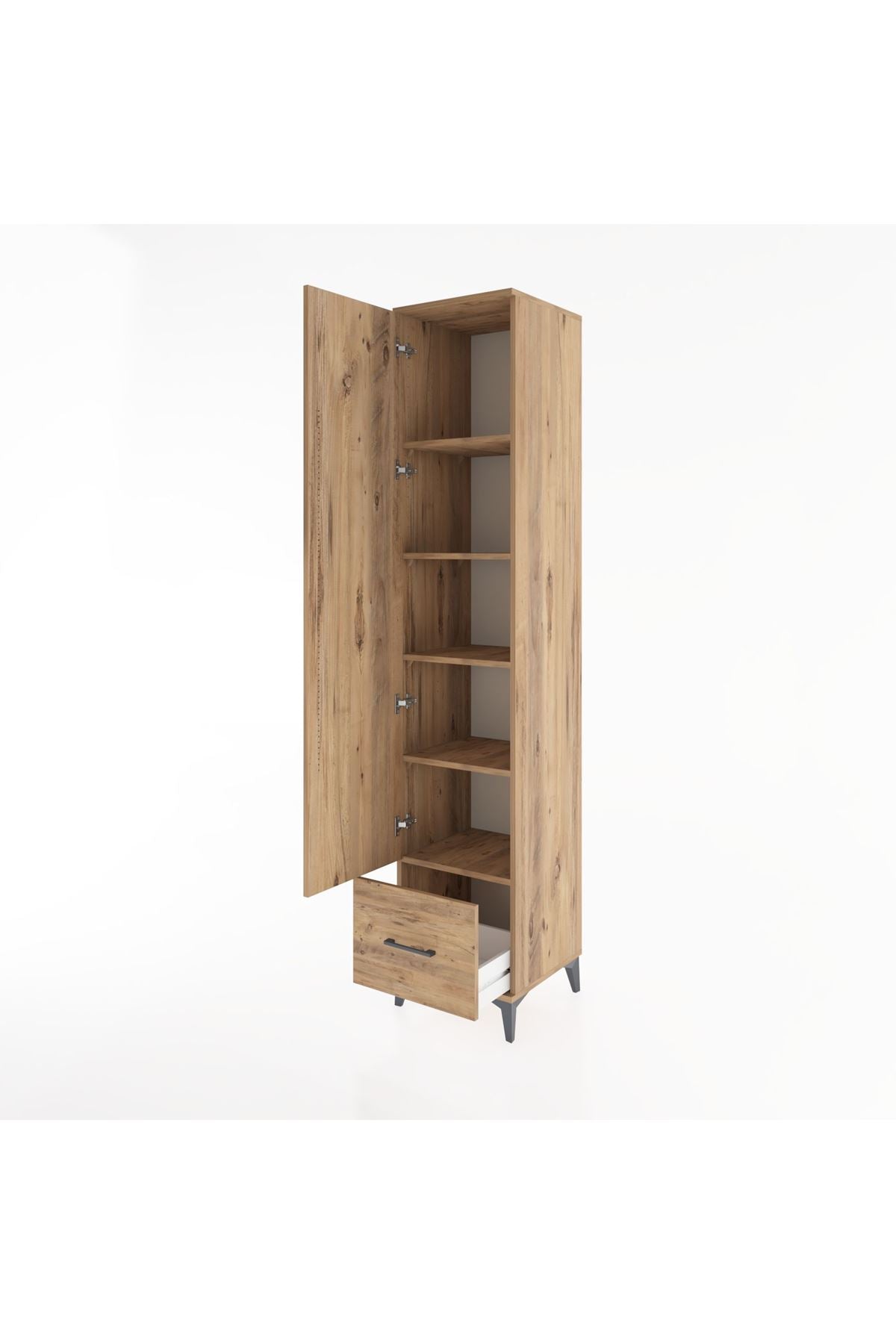 Hyperion Dolap 5 Raflı Tek Çekmeceli Tek Kapaklı 44x44x221 Çam-Çam