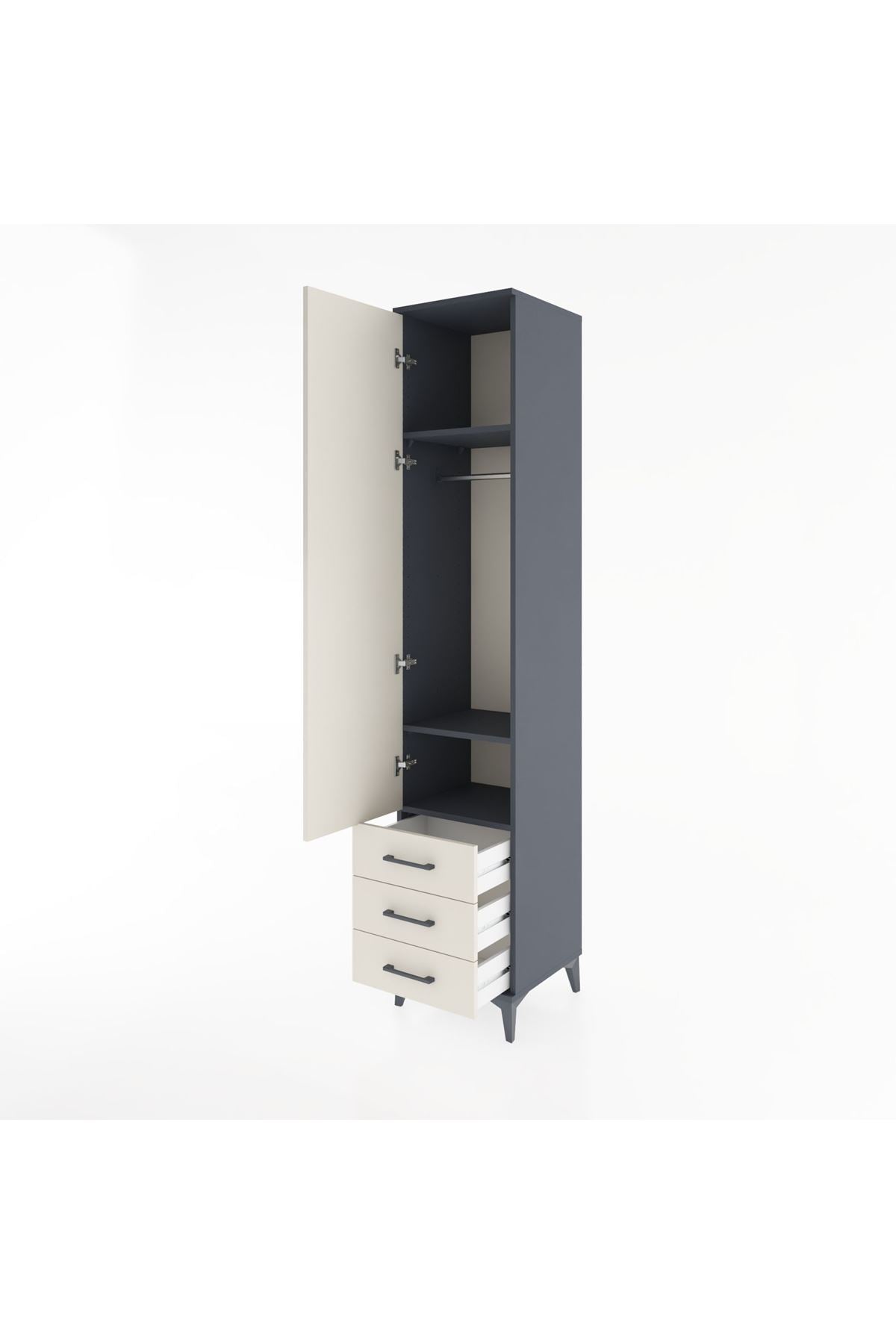 Hyperion Dolap 3 Raflı 3 Çekmeceli Tek Askılı 44x44x221 Antrasit-Aytaşı