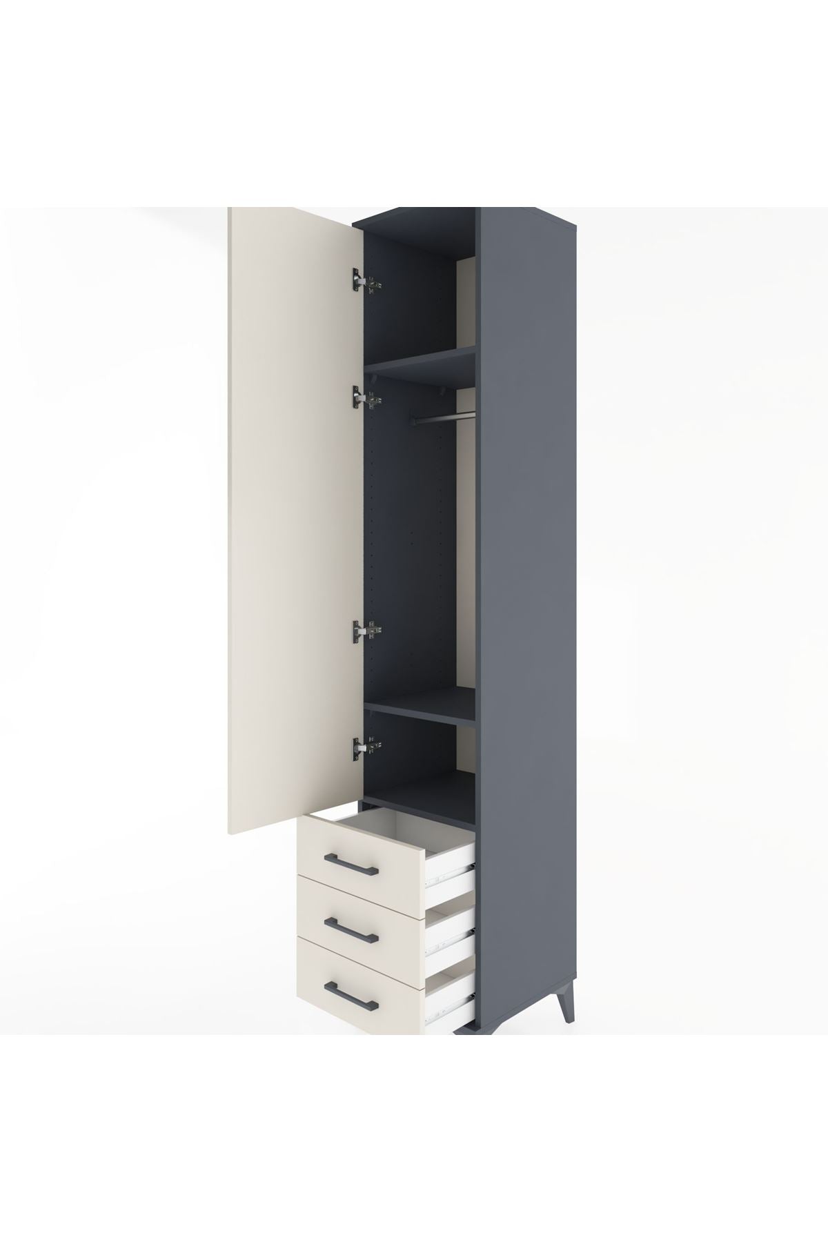 Hyperion Dolap 3 Raflı 3 Çekmeceli Tek Askılı 44x44x221 Antrasit-Aytaşı