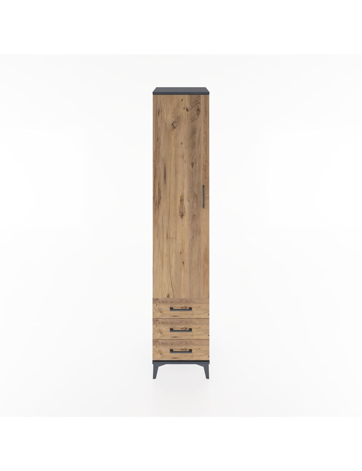 Hyperion Dolap 3 Raflı 3 Çekmeceli Tek Askılı 44x44x221 Antrasit-Çam