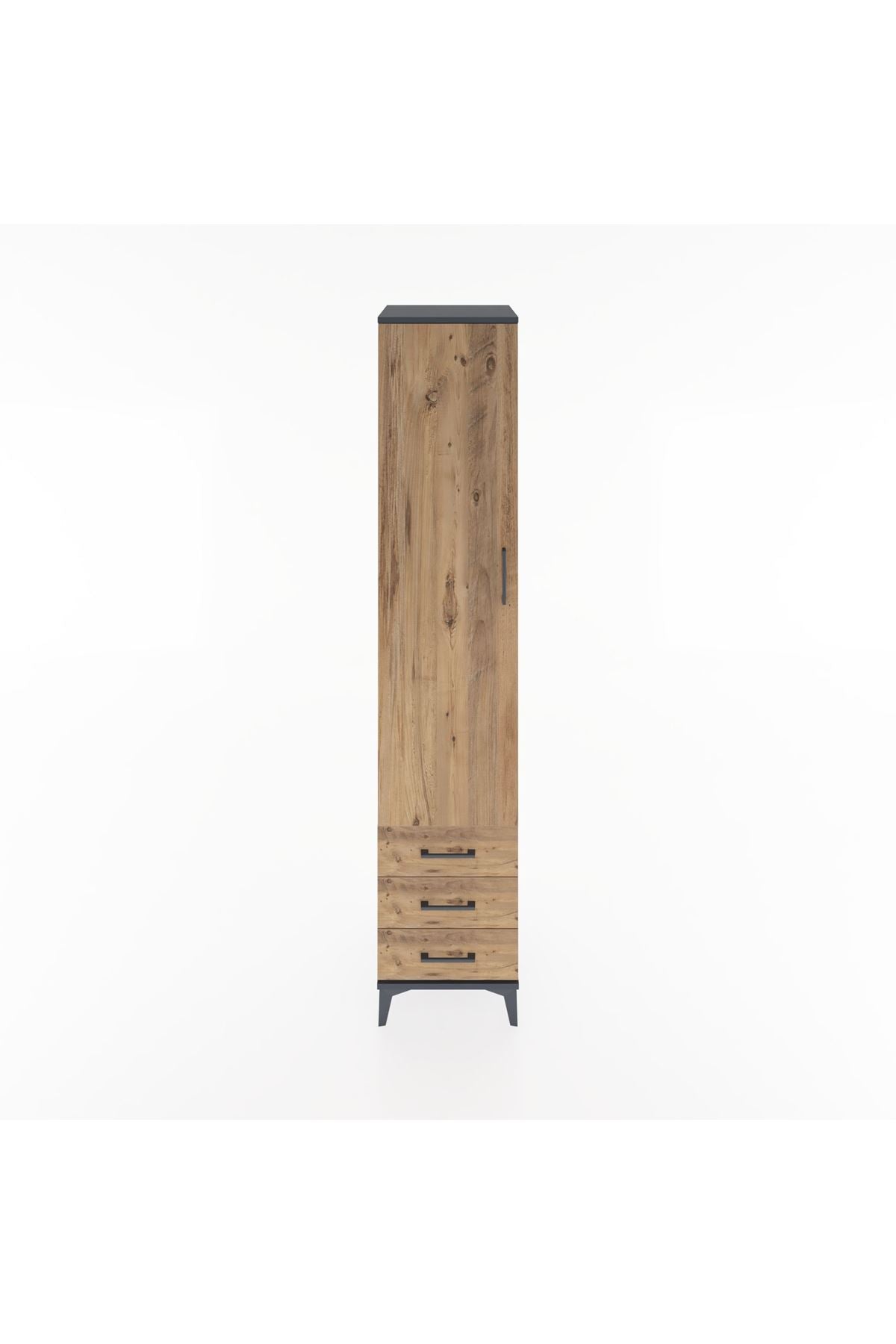 Hyperion Dolap 3 Raflı 3 Çekmeceli Tek Askılı 44x44x221 Antrasit-Çam