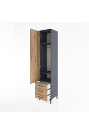 Hyperion Dolap 3 Raflı 3 Çekmeceli Tek Askılı 44x44x221 Antrasit-Çam