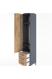 Hyperion Dolap 3 Raflı 3 Çekmeceli Tek Askılı 44x44x221 Antrasit-Çam