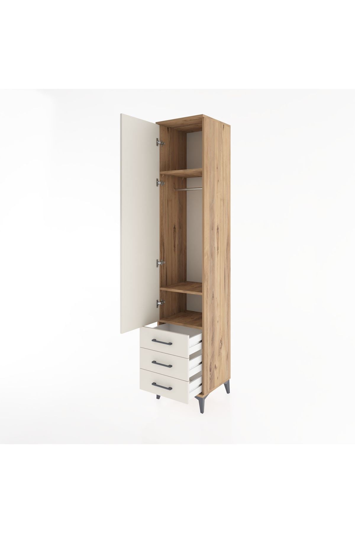 Hyperion Dolap 3 Raflı 3 Çekmeceli Tek Askılı 44x44x221 Çam-Aytaşı