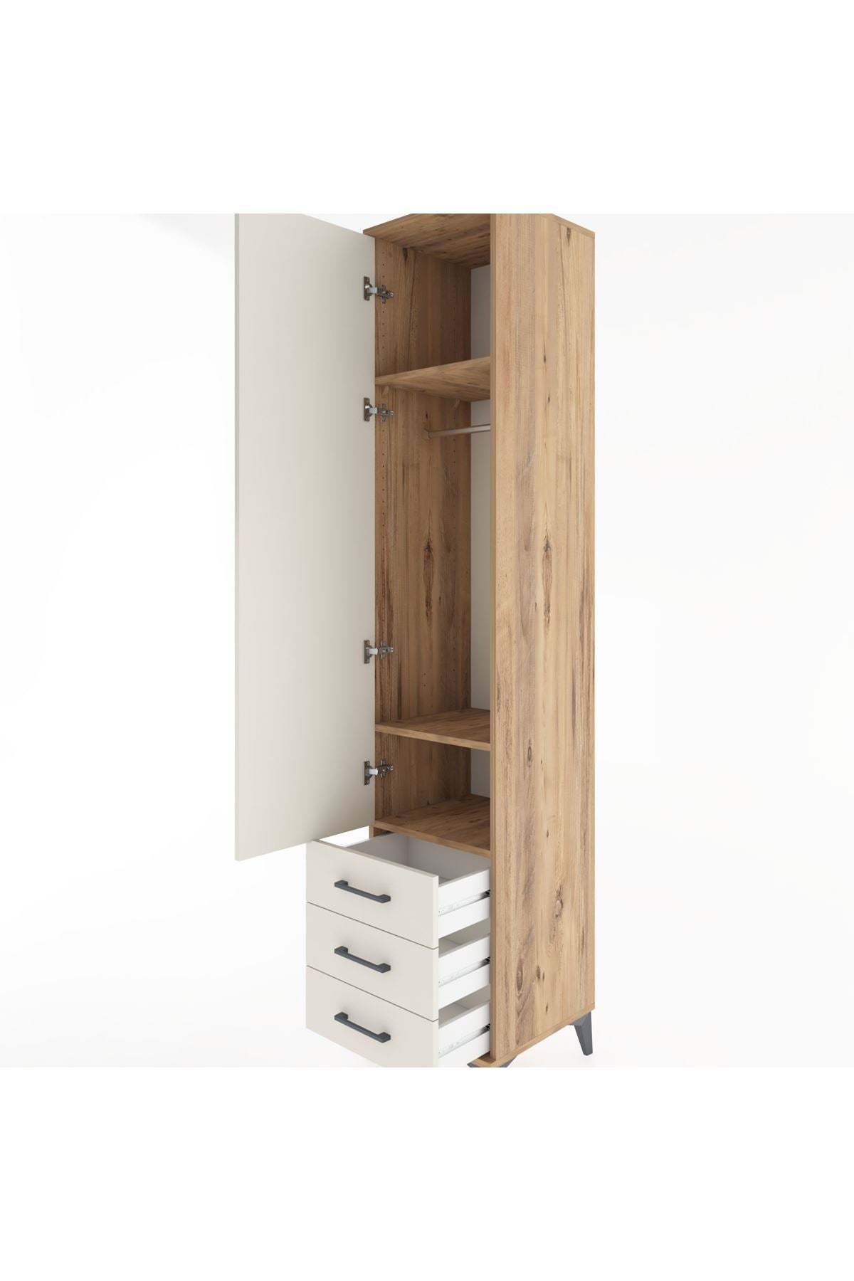 Hyperion Dolap 3 Raflı 3 Çekmeceli Tek Askılı 44x44x221 Çam-Aytaşı