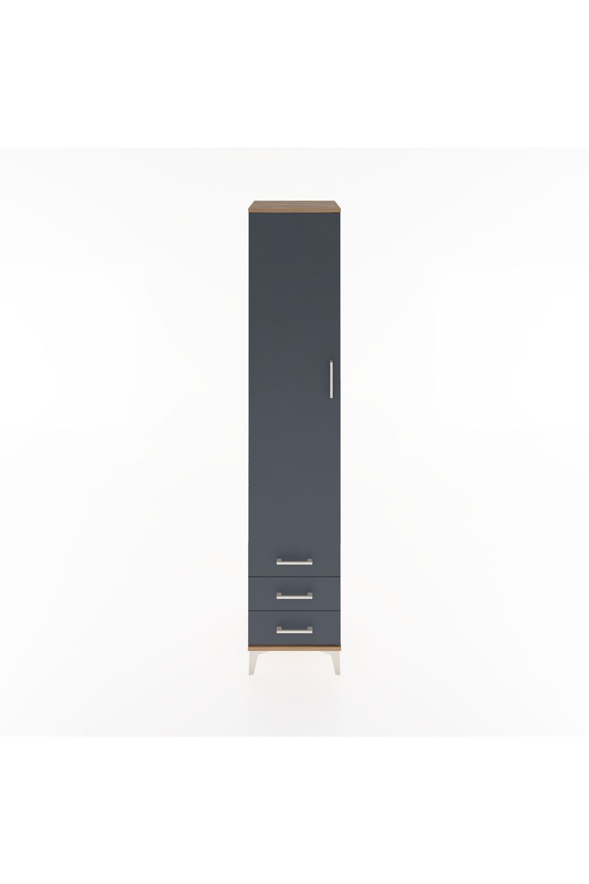 Hyperion Dolap 3 Raflı 3 Çekmeceli Tek Askılı 44x44x221 Çam-Antrasit