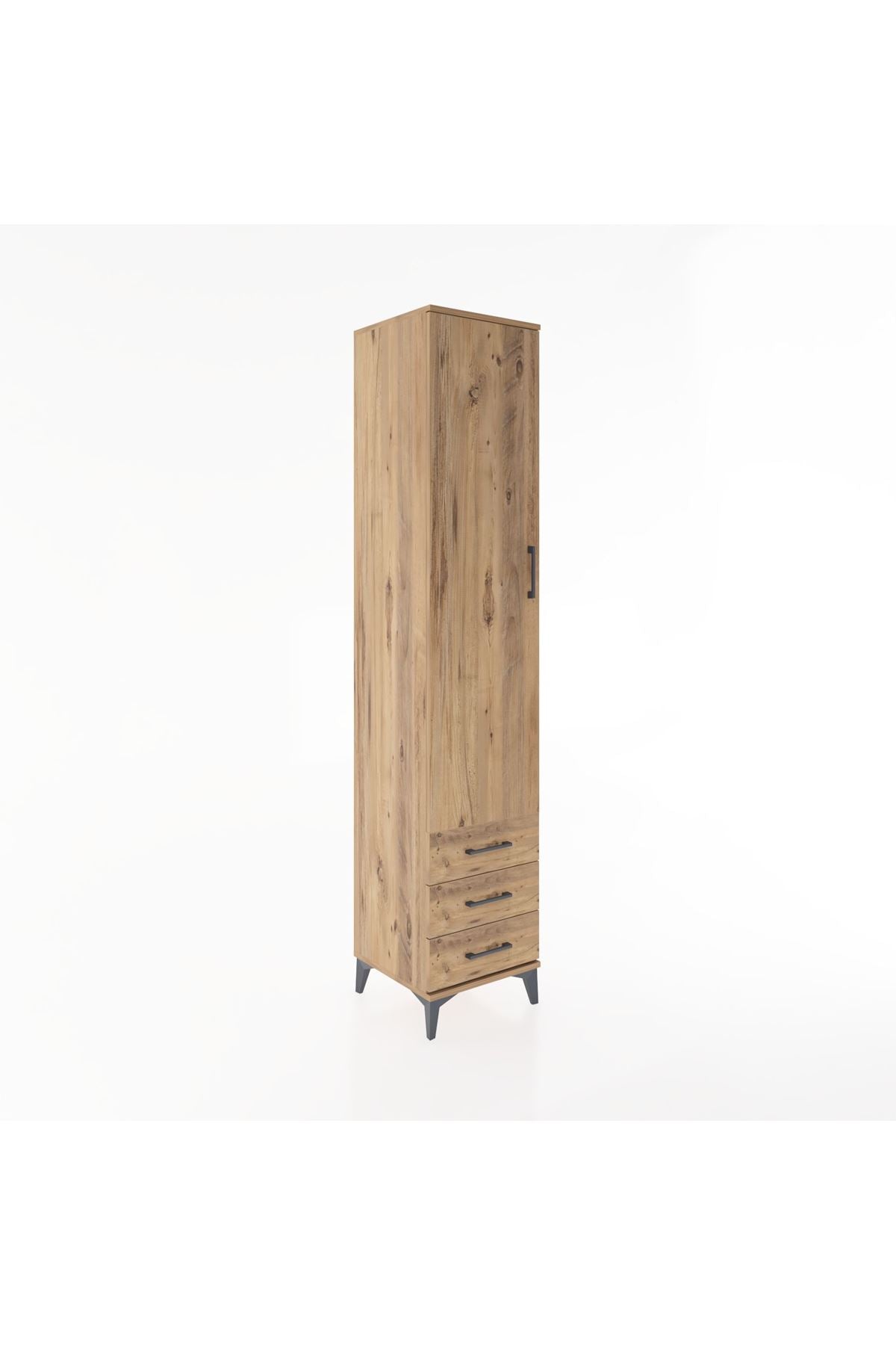 Hyperion Dolap 3 Raflı 3 Çekmeceli Tek Askılı 44x44x221 Çam-Çam