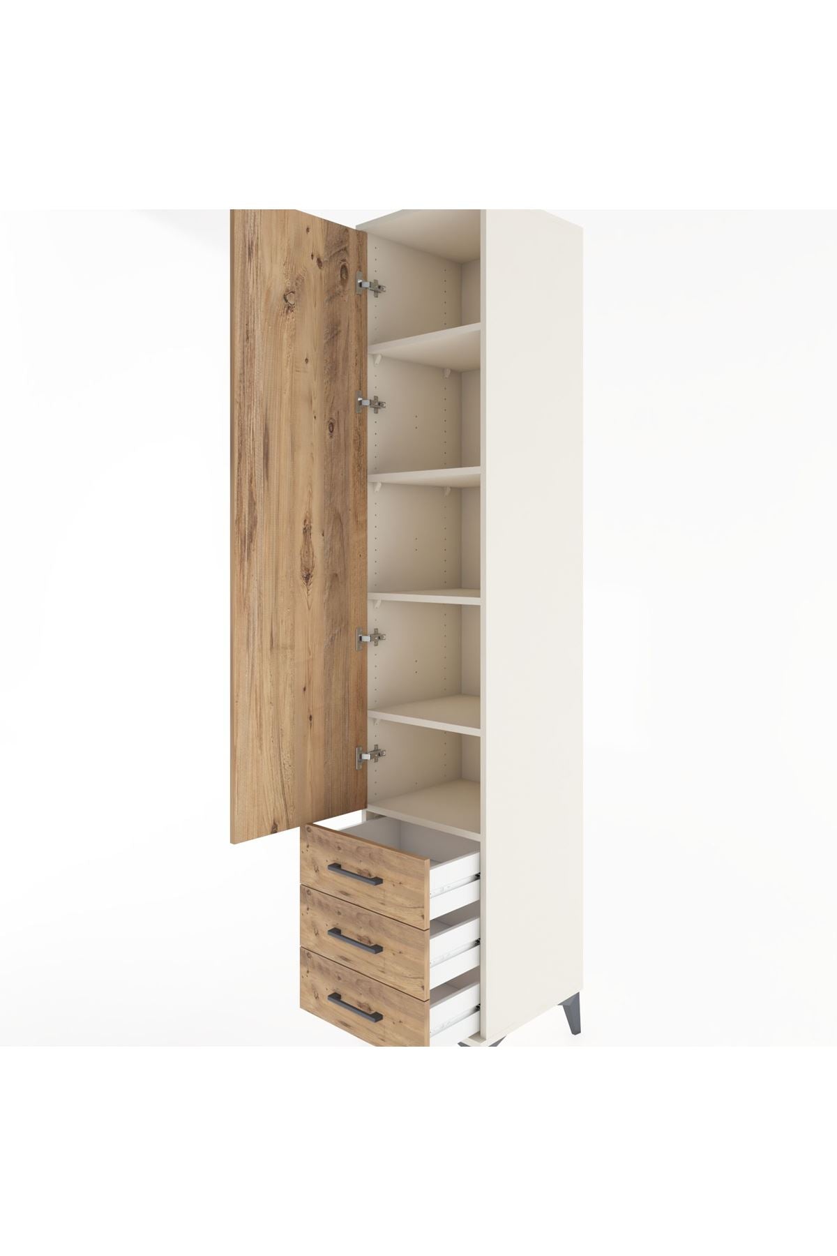 Hyperion Dolap 5 Raflı 3 Çekmeceli Tek Kapaklı 44x44x221 Aytaşı-Çam