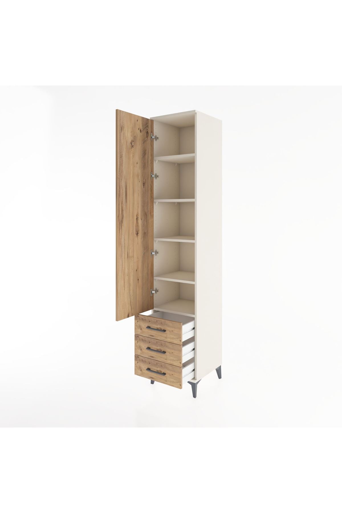 Hyperion Dolap 5 Raflı 3 Çekmeceli Tek Kapaklı 44x44x221 Aytaşı-Çam