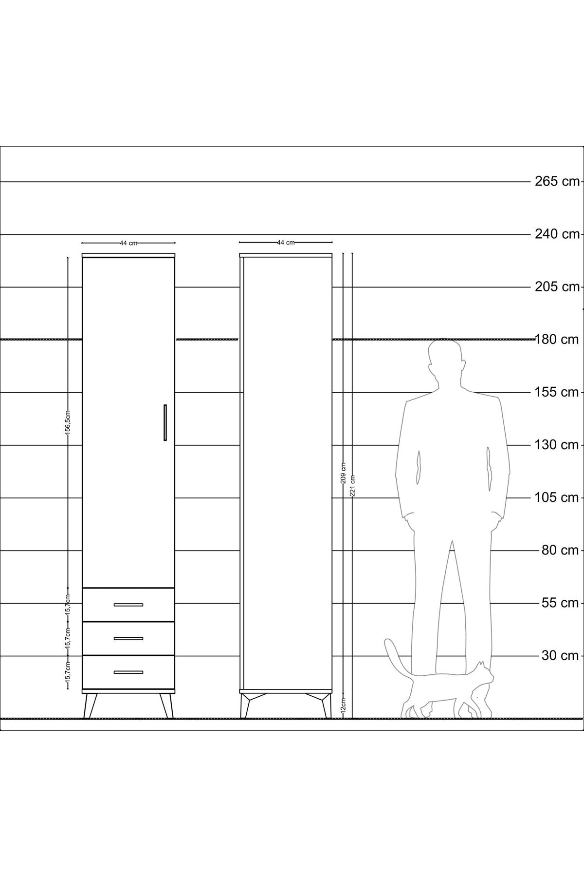 Hyperion Dolap 5 Raflı 3 Çekmeceli Tek Kapaklı 44x44x221 Aytaşı-Çam